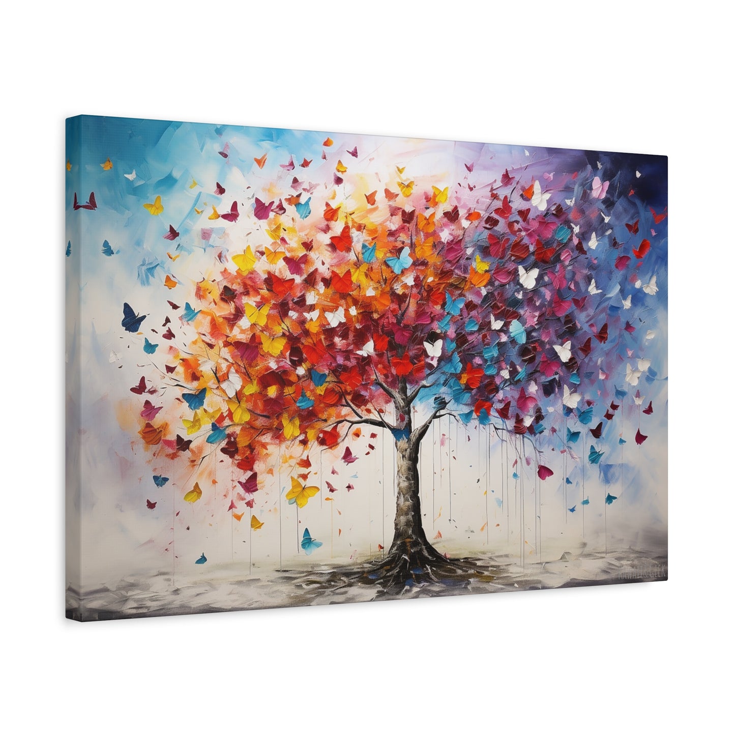 Vibrant Butterfly-Leaf Explosion Premium Cotton Canva