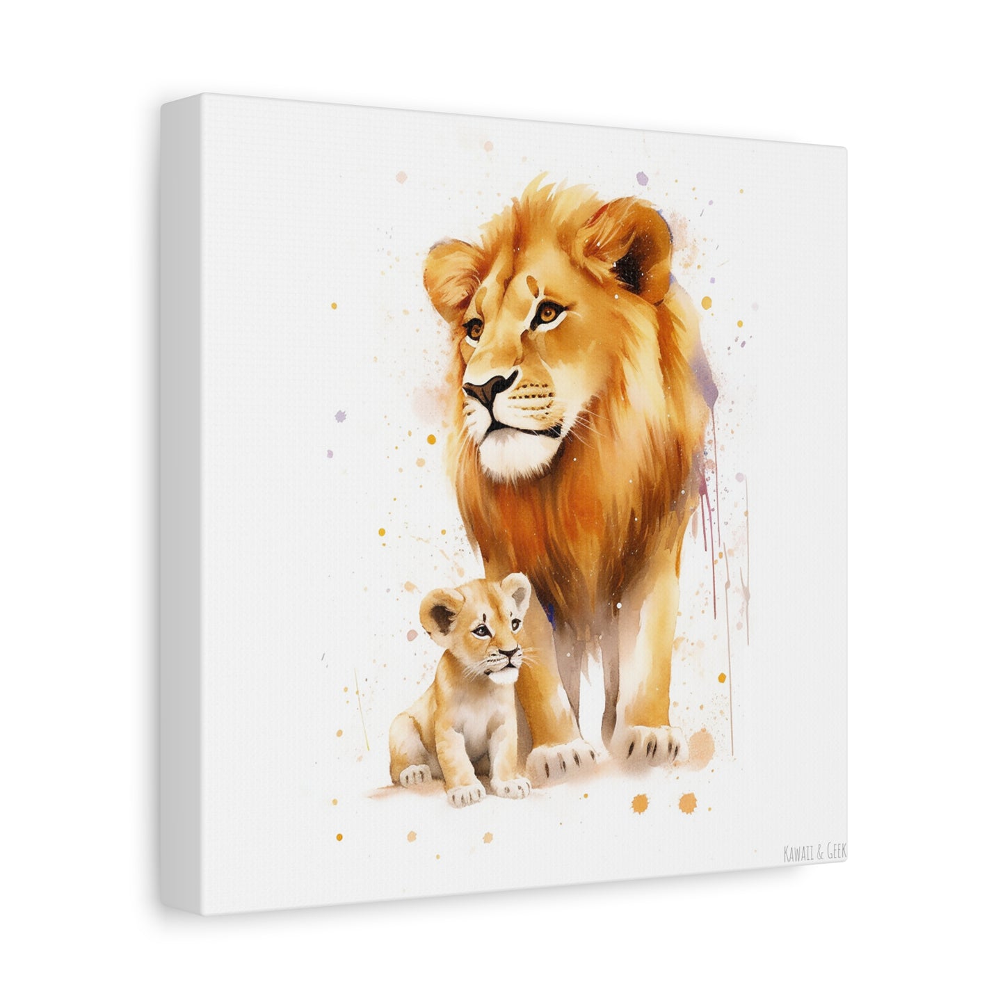Lion King and Son Watercolor Canvas - Celebrate Father's Day with Majestic Artistry