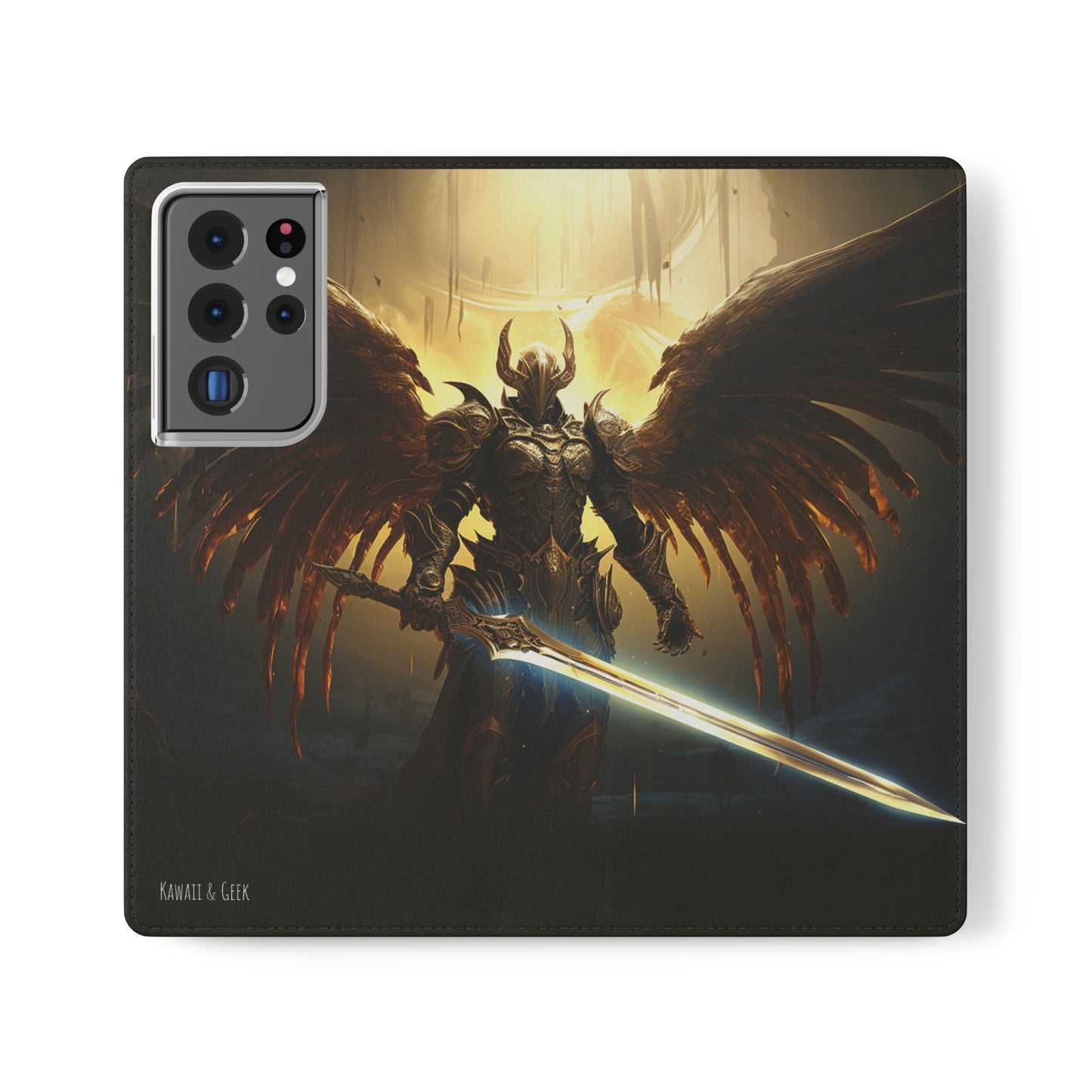 Dark Angel Flip Phone Case: Guardian with Sword