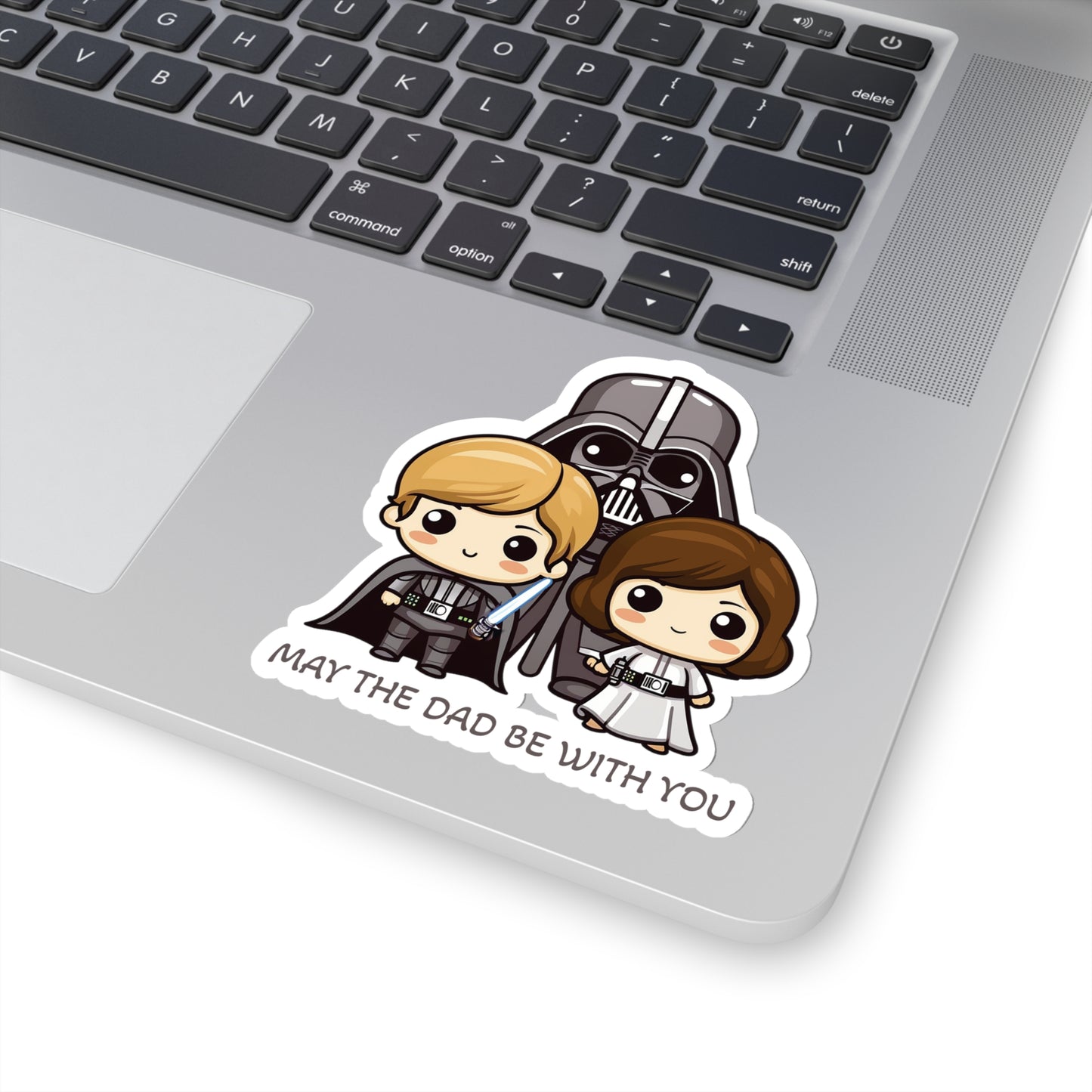 May the Dad Be with You - Father's Day Sticker - Celebrate with Cute Darth Vader and Kids Luke and Leia - Star Wars