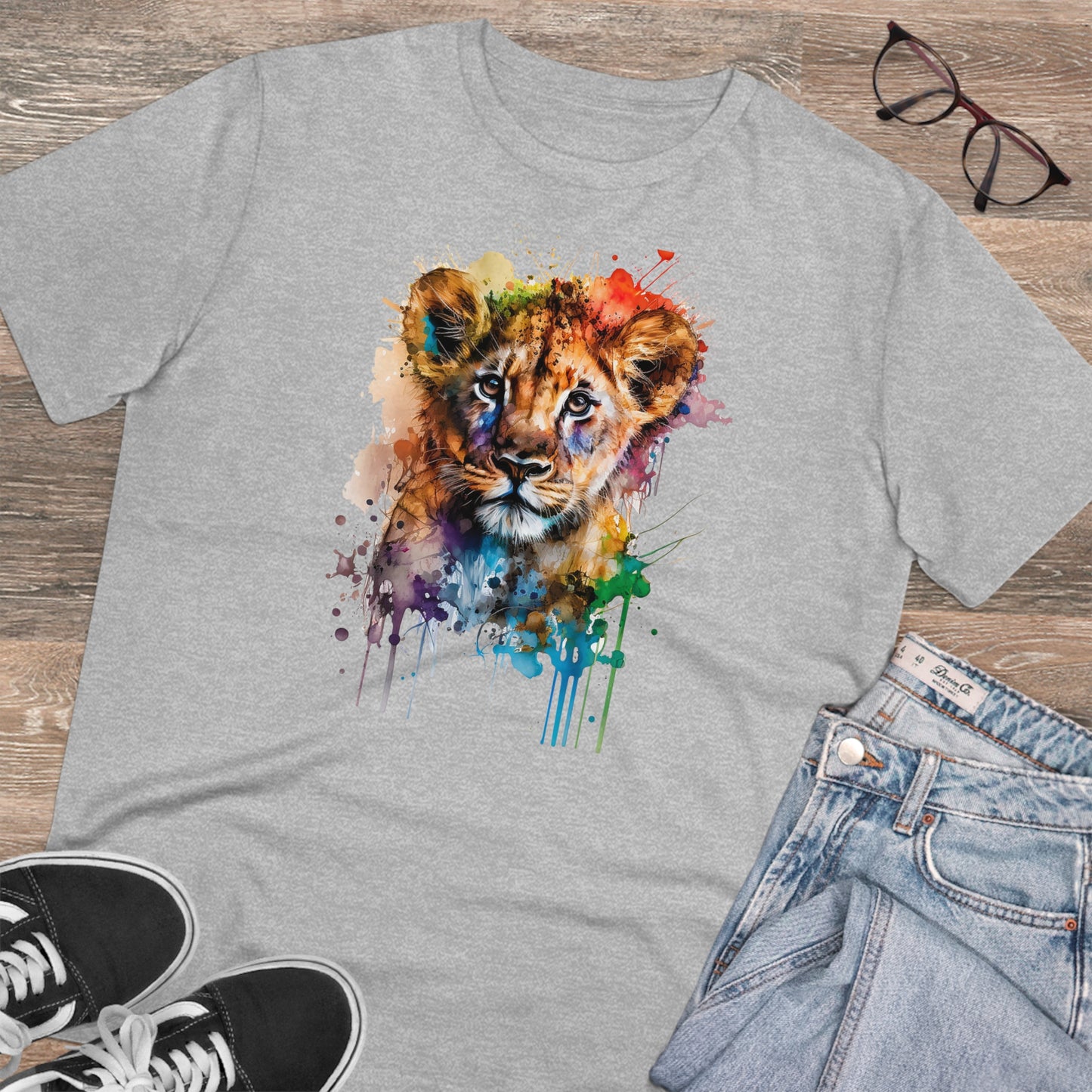 Cute Lion Cub in Watercolor Style Organic Unisex T-Shirt - Add Some Adorable and Eco-Friendly Style to Your Wardrobe