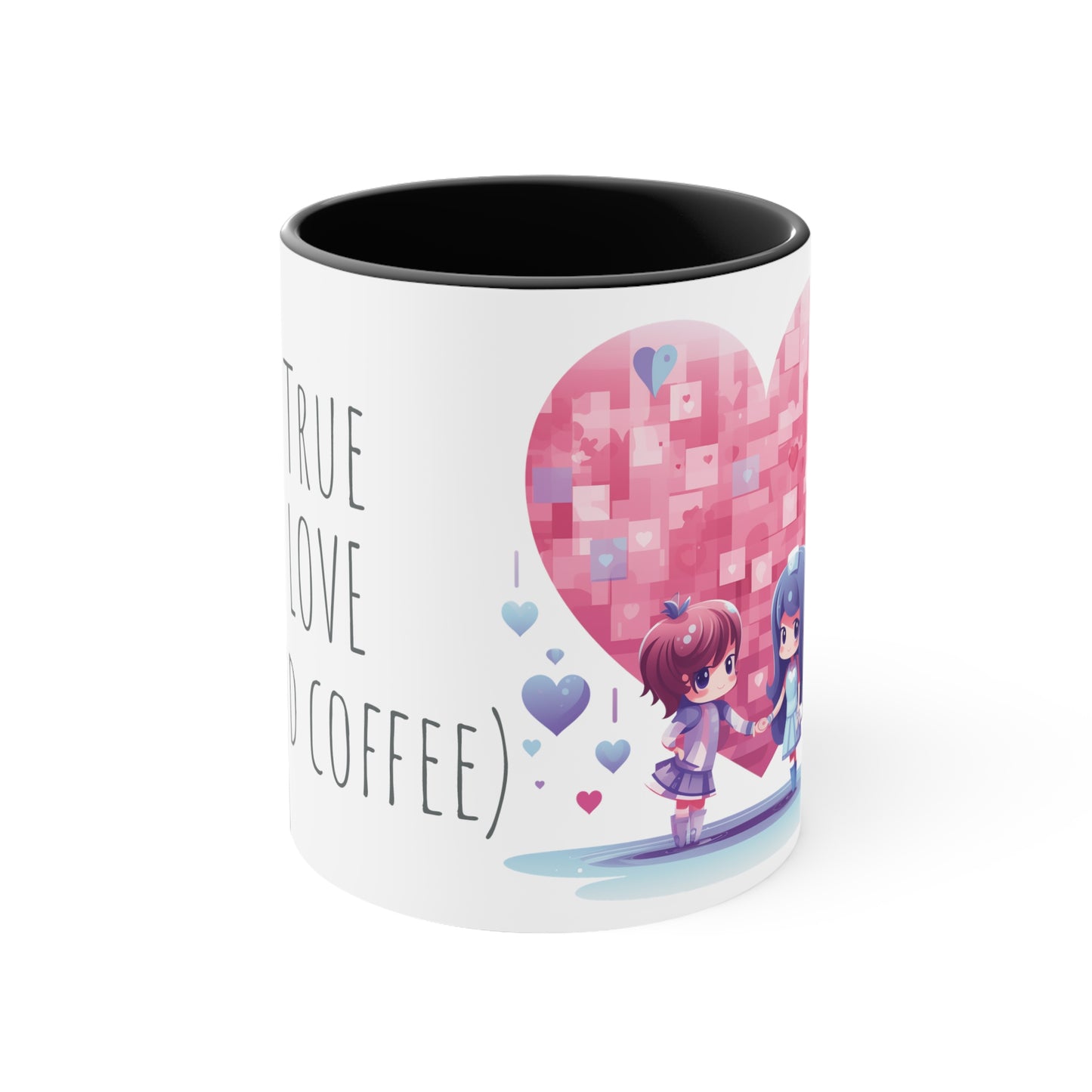 True Love & Coffee Mug - 11oz Bicolor Kawaii Heart Cup - Valentine's Day