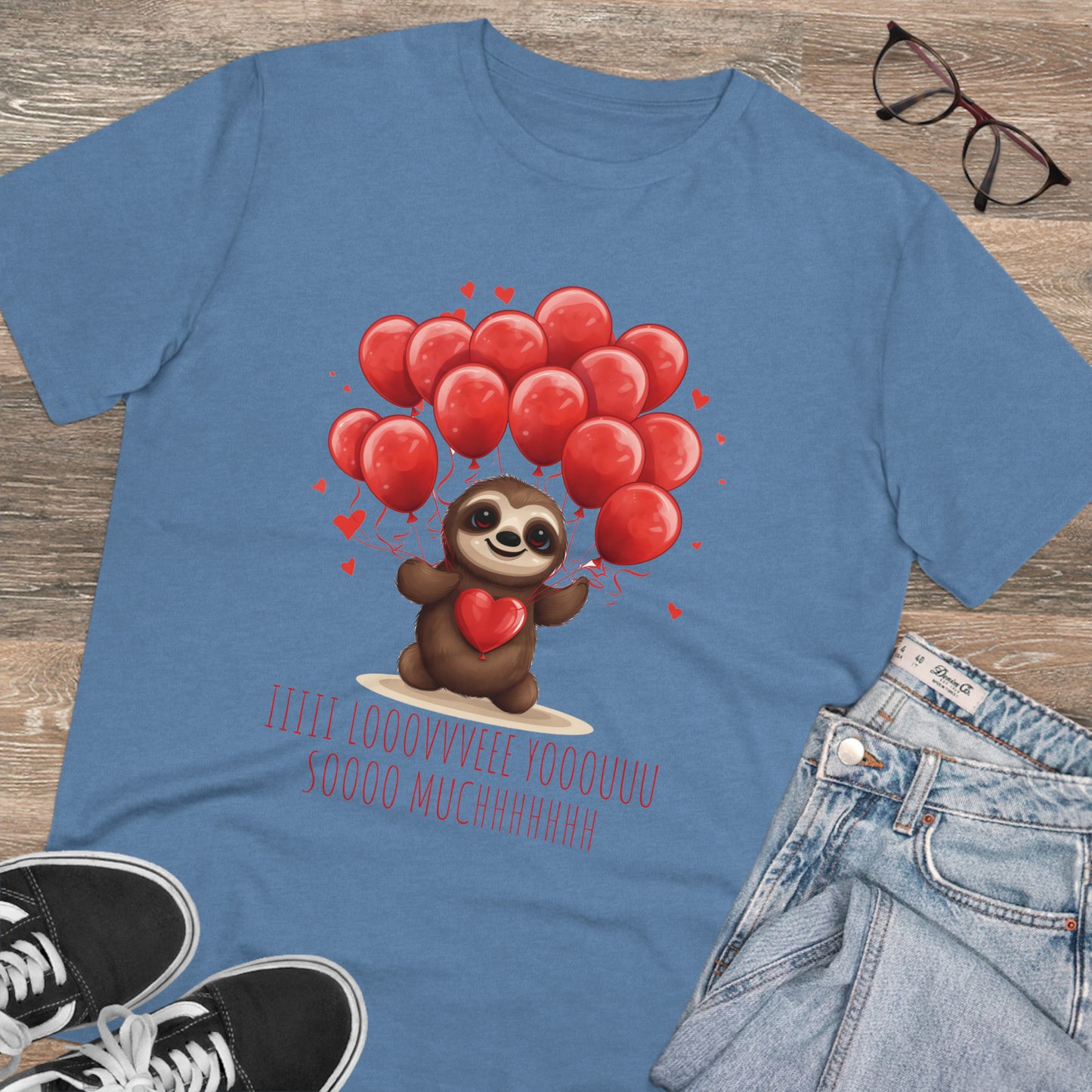 Sloth Love Balloon Tee - Eco-Friendly Slow Love Shirt - Valentine's Day Special