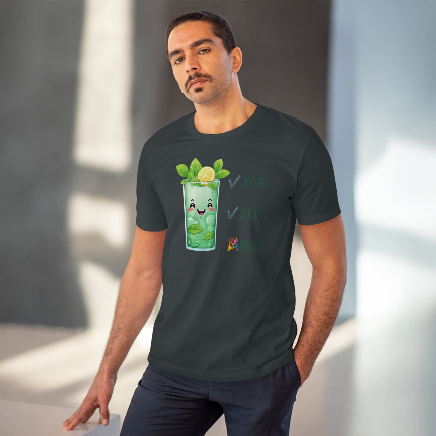 Métro, Boulot, Mojito T-Shirt - Cute Smiling Mojito Glass Design