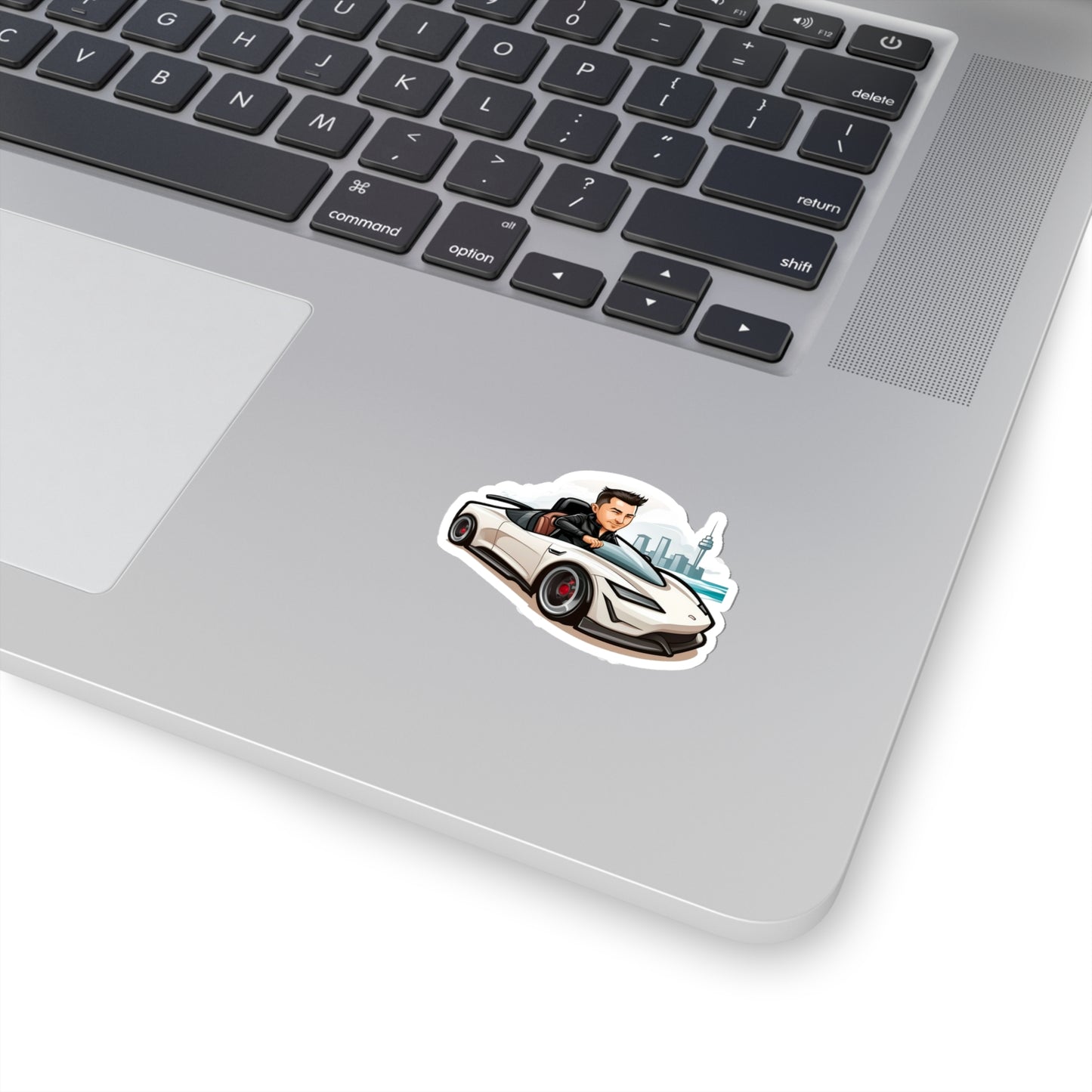 Elon Musk in White Tesla Roadster Sticker - Add Some Unique and Bold Style to Your Tech