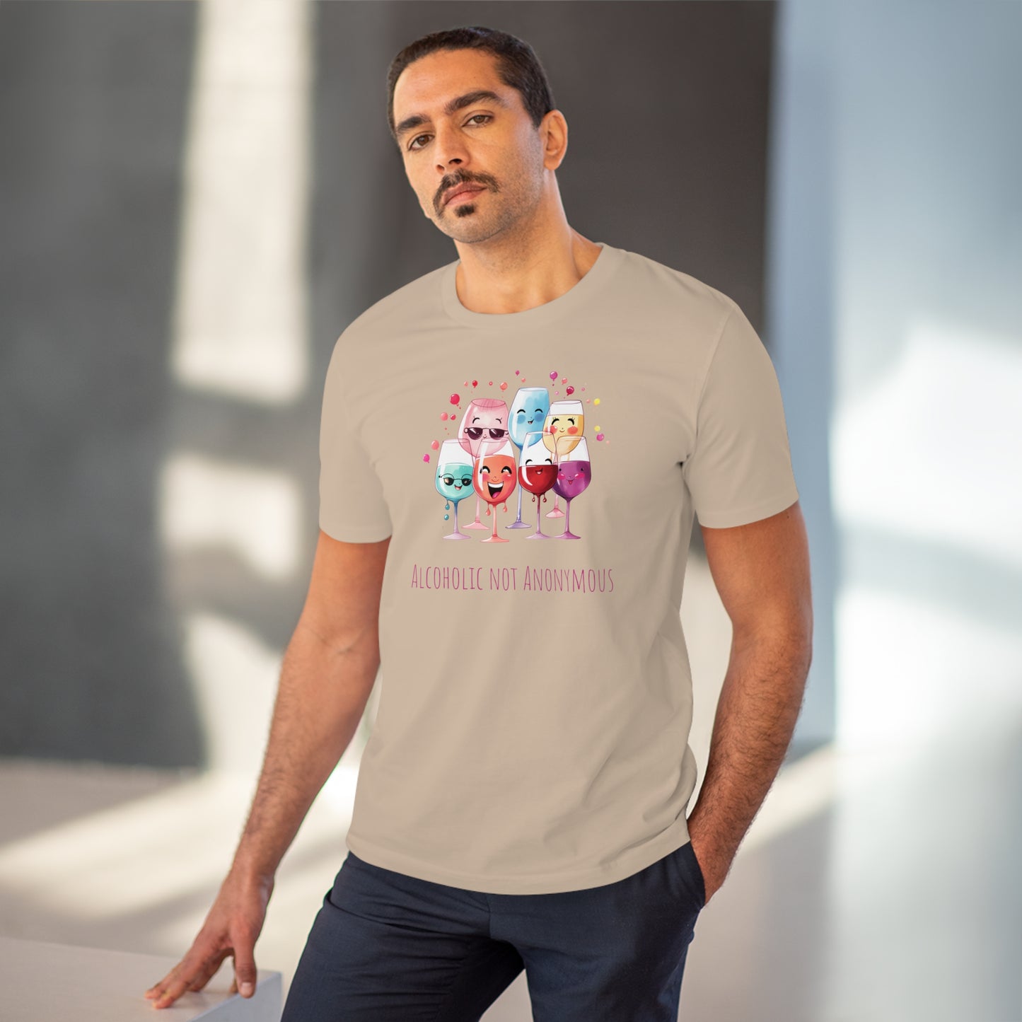 Eco-Friendly 'Alcoholic Not Anonymous' T-Shirt - Kawaii Wine Party Design, Unisex