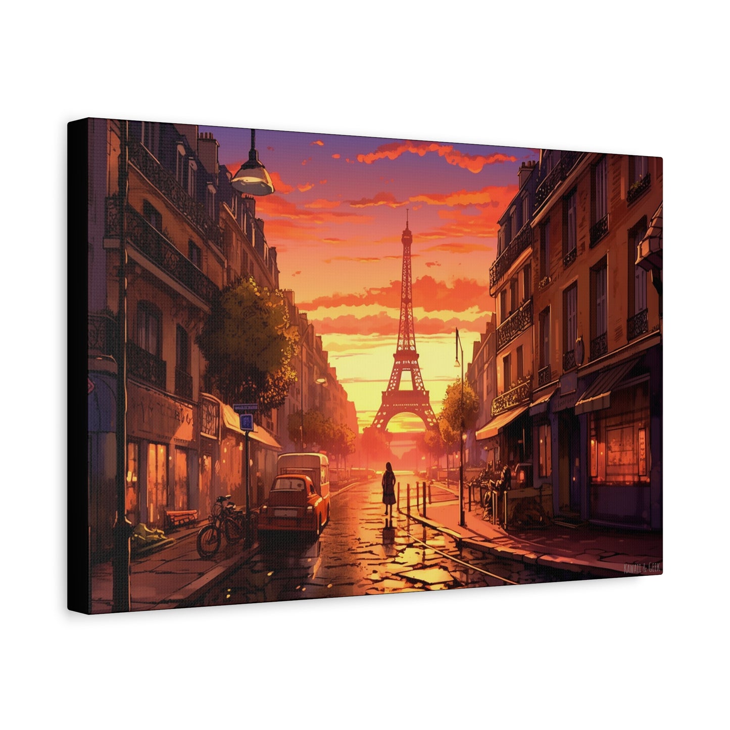 Paris Sunset Canvas - Capture the Romantic Streets and Eiffel Tower in Artistic Splendor
