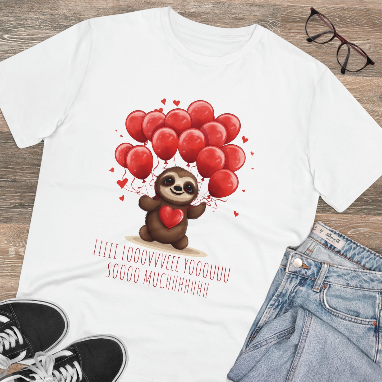 Sloth Love Balloon Tee - Eco-Friendly Slow Love Shirt - Valentine's Day Special