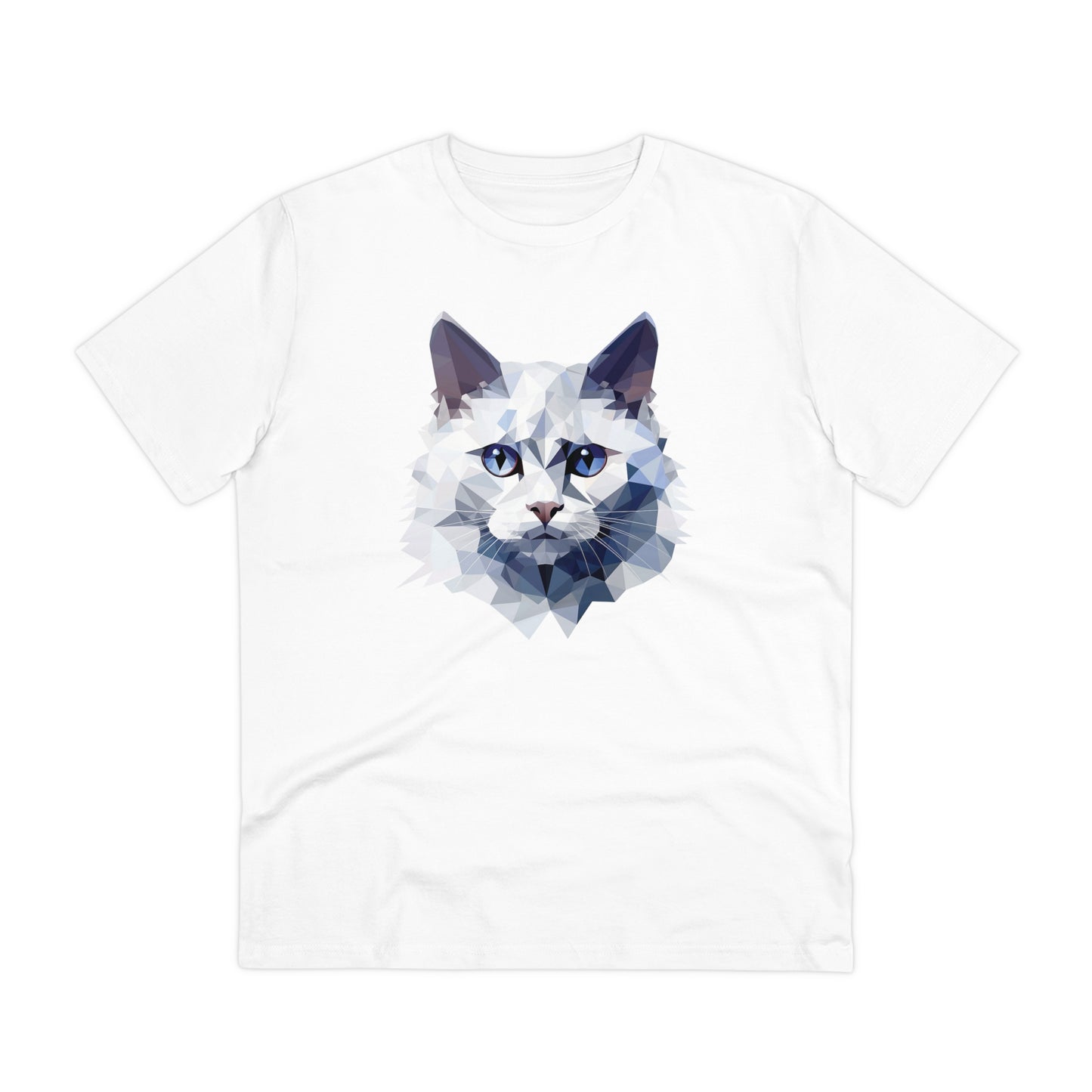 White Angora Cat Polygonal T-Shirt - Embrace Feline Elegance