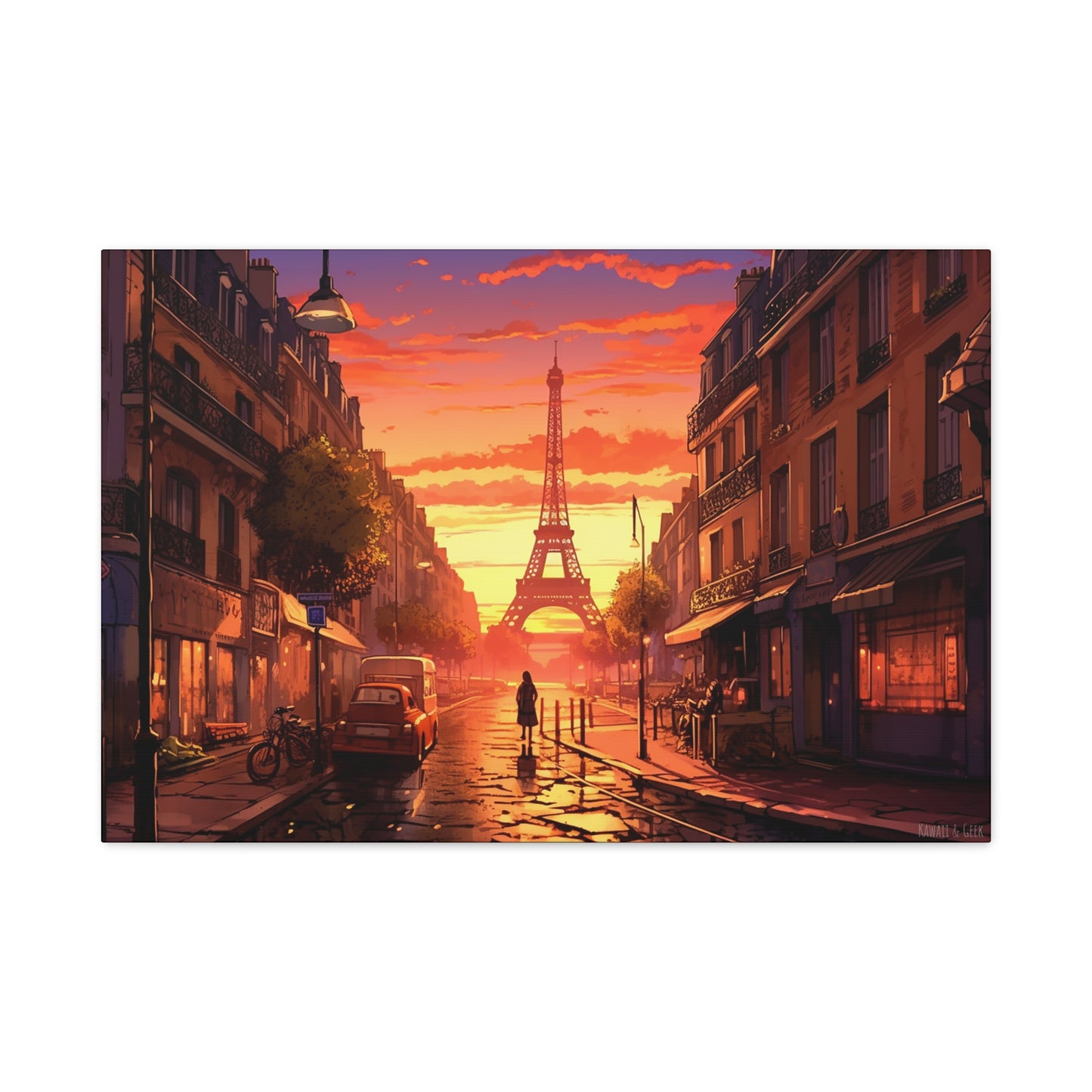 Paris Sunset Canvas - Capture the Romantic Streets and Eiffel Tower in Artistic Splendor
