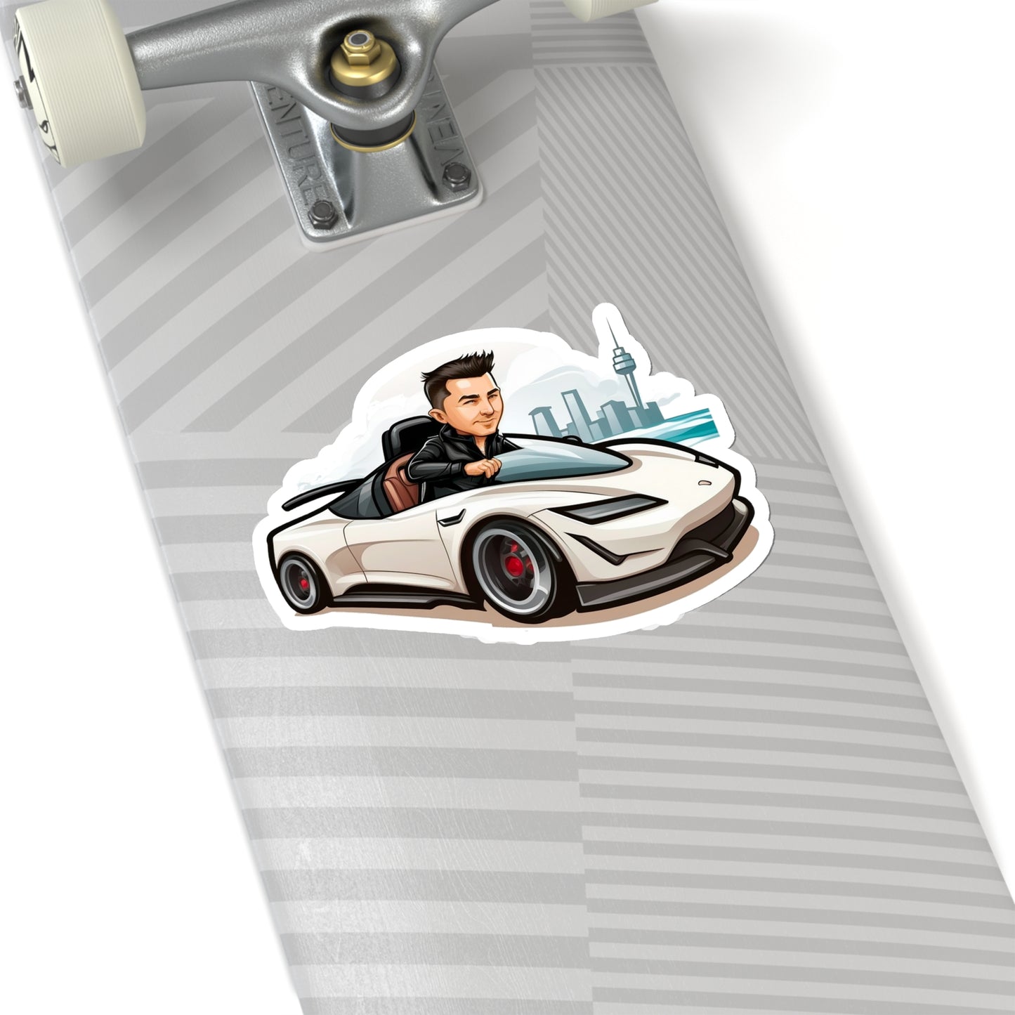 Elon Musk in White Tesla Roadster Sticker - Add Some Unique and Bold Style to Your Tech