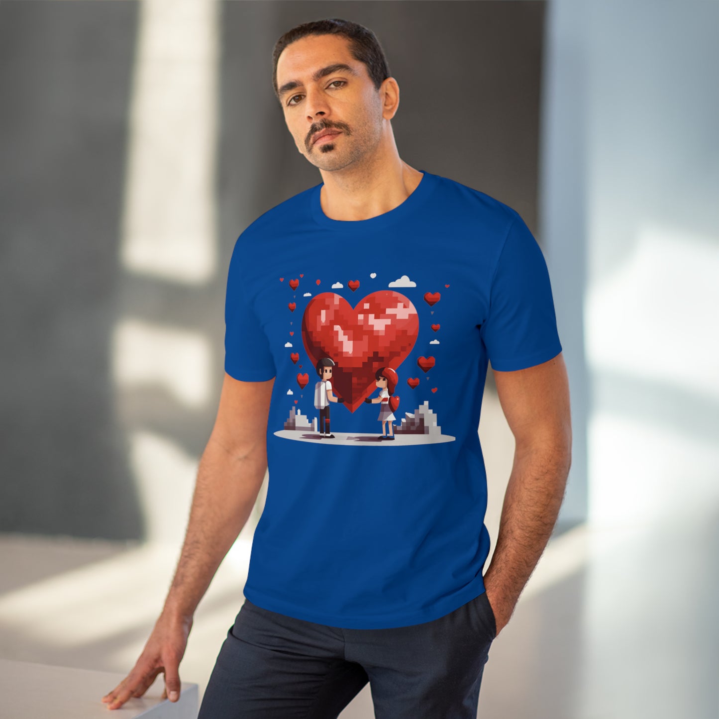 Pixel Love Eco Tee - Valentine's Day Pixel Heart Couple Shirt