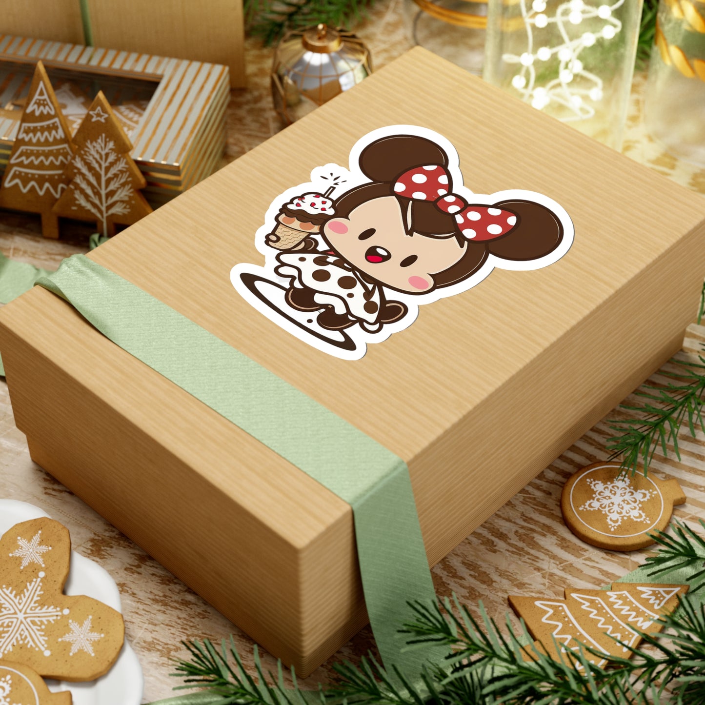 Kawaii Little Girl Eating an Ice Cream with Minnie Style Sticker - Add Some Adorable and Sweet Style to Your Tech