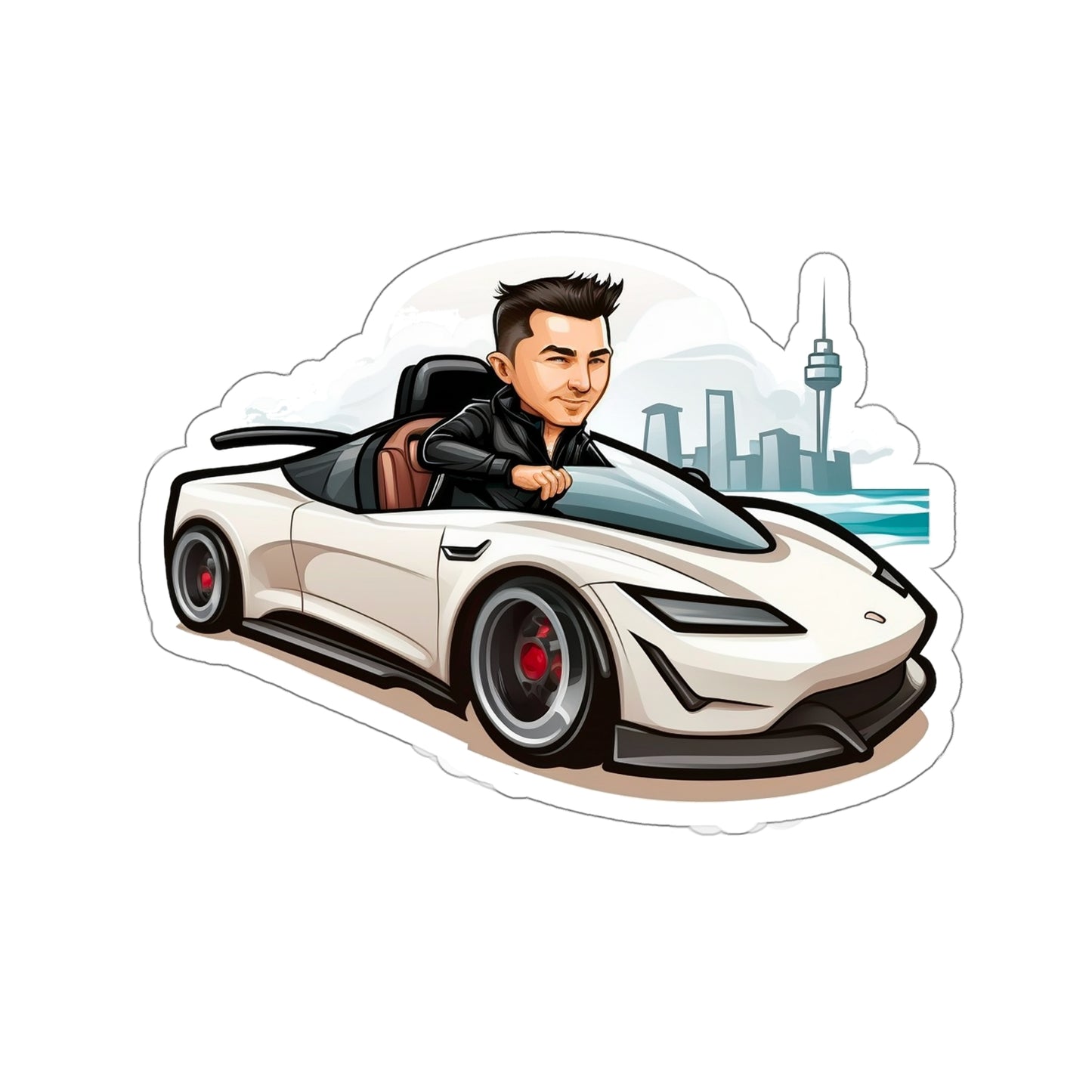 Elon Musk in White Tesla Roadster Sticker - Add Some Unique and Bold Style to Your Tech