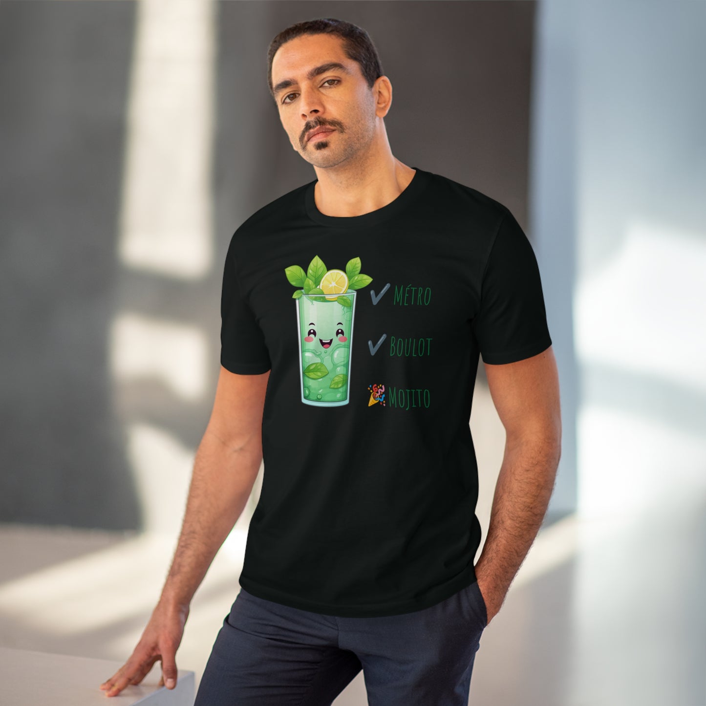 Métro, Boulot, Mojito T-Shirt - Cute Smiling Mojito Glass Design