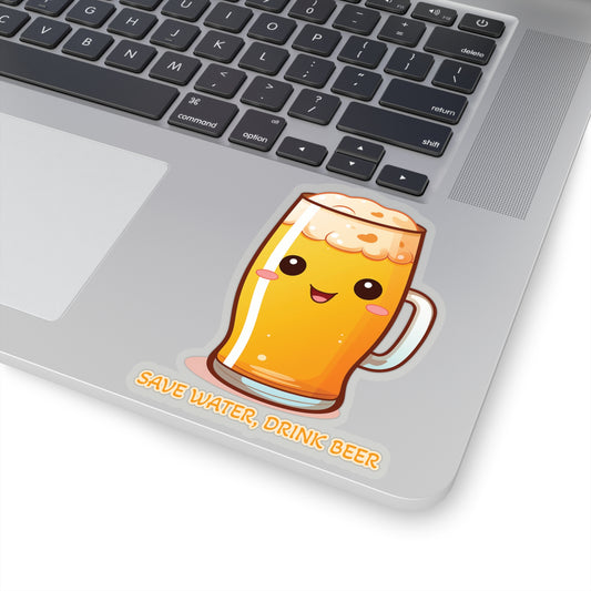 Cute 'Save Water, Drink Beer' Sticker - Funny Beer Glass Design