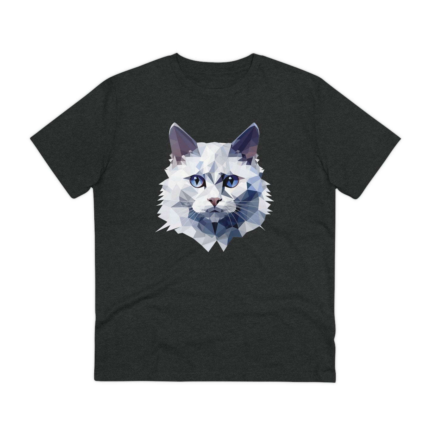 White Angora Cat Polygonal T-Shirt - Embrace Feline Elegance
