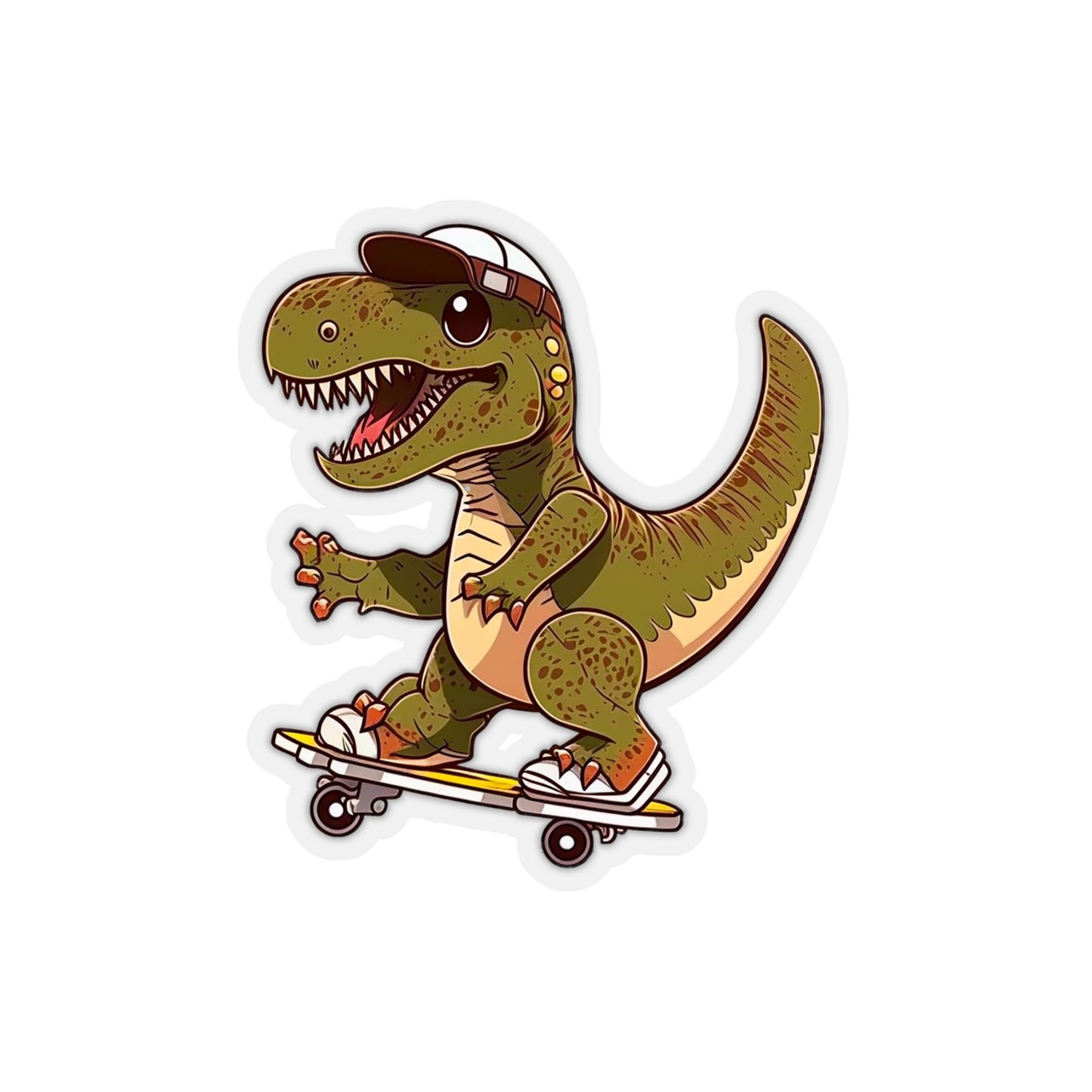 Kawaii T-Rex Skating Sticker - Add Some Cute and Fun Style to Your Tech