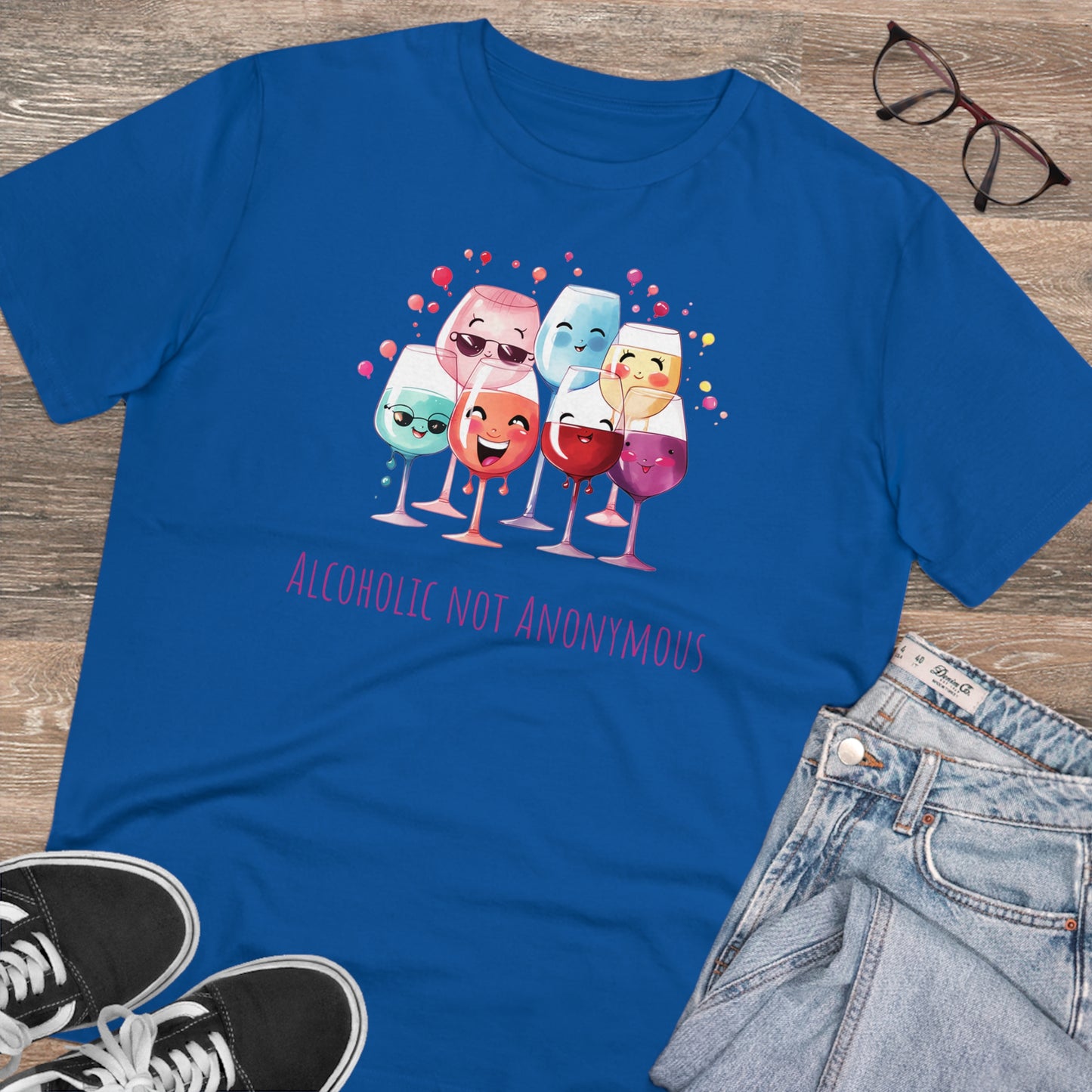 Eco-Friendly 'Alcoholic Not Anonymous' T-Shirt - Kawaii Wine Party Design, Unisex