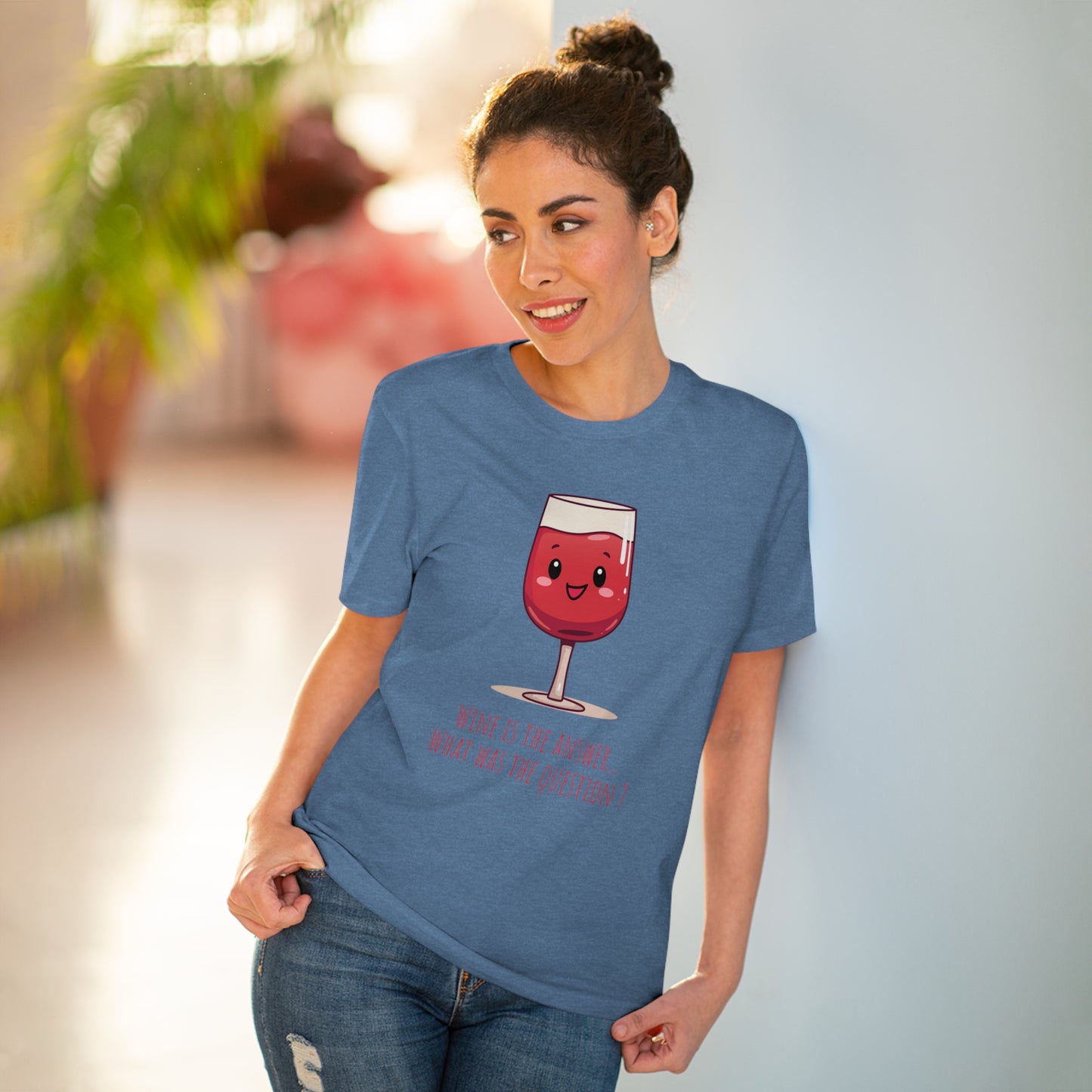 Eco-Friendly 'Wine is the Answer' T-Shirt - Cute Red Wine Design, Unisex