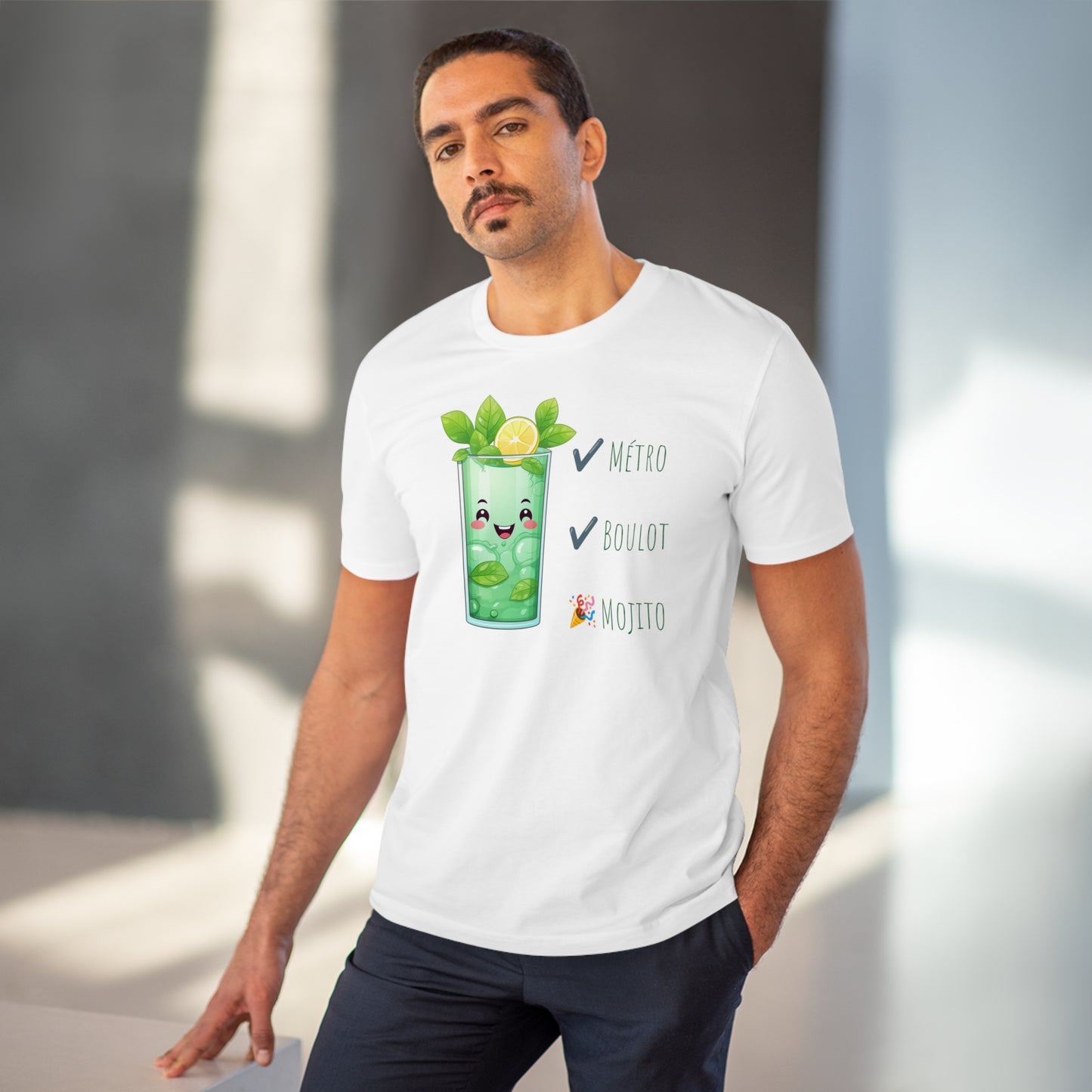 Métro, Boulot, Mojito T-Shirt - Cute Smiling Mojito Glass Design