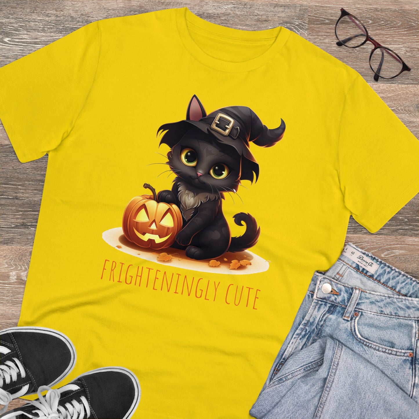 Frighteningly Cute: Halloween Black Cat Eco-Friendly T-shirt