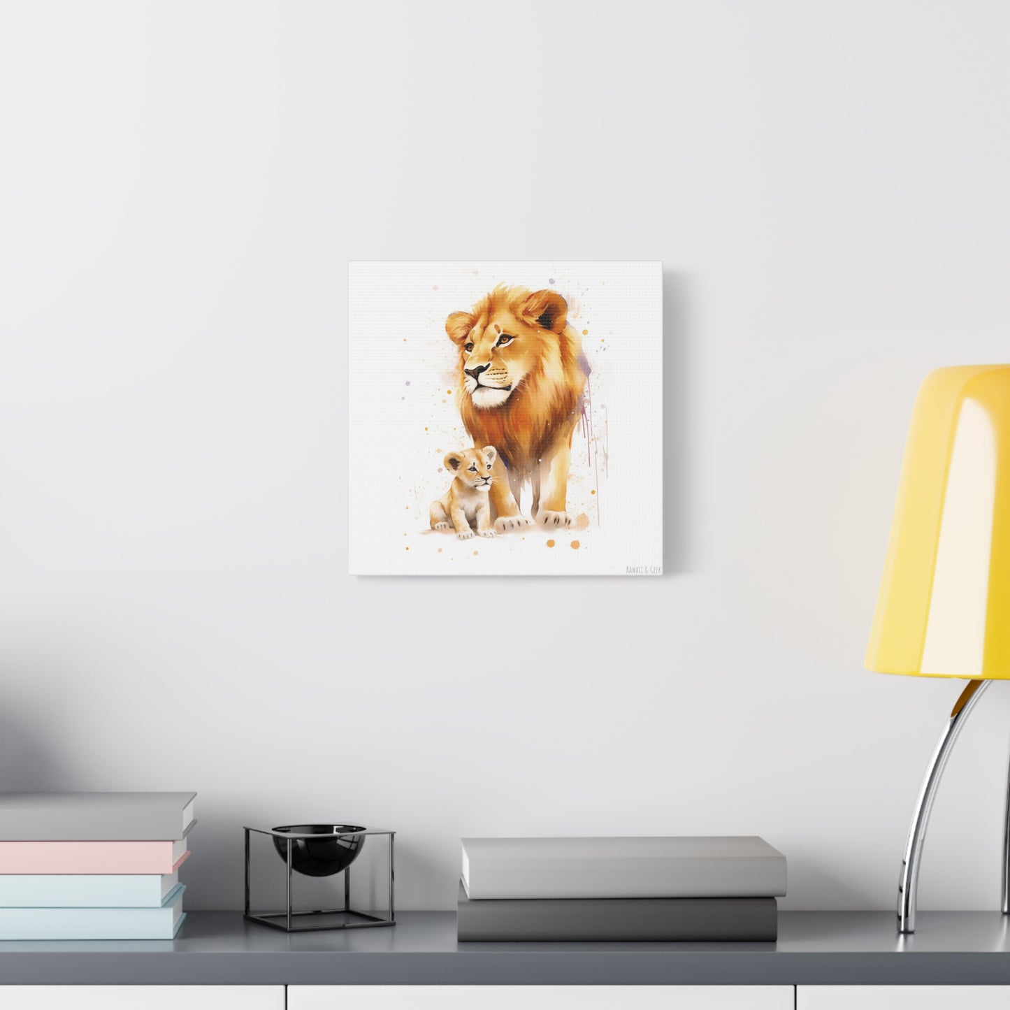 Lion King and Son Watercolor Canvas - Celebrate Father's Day with Majestic Artistry