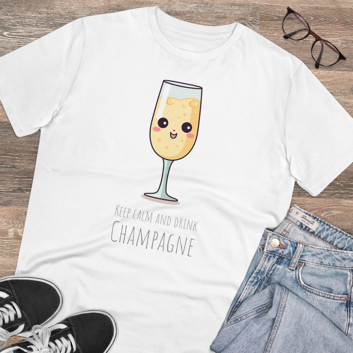 Keep Calm and Drink Champagne T-Shirt - Eco-Friendly Design