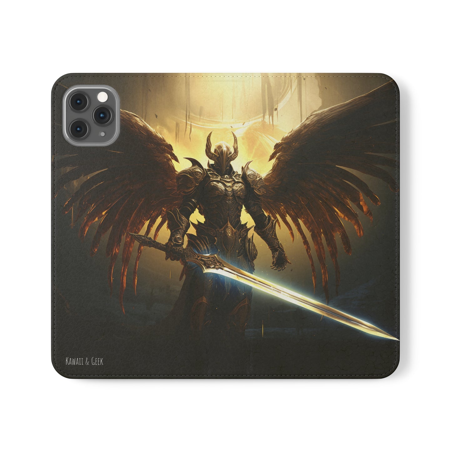 Dark Angel Flip Phone Case: Guardian with Sword