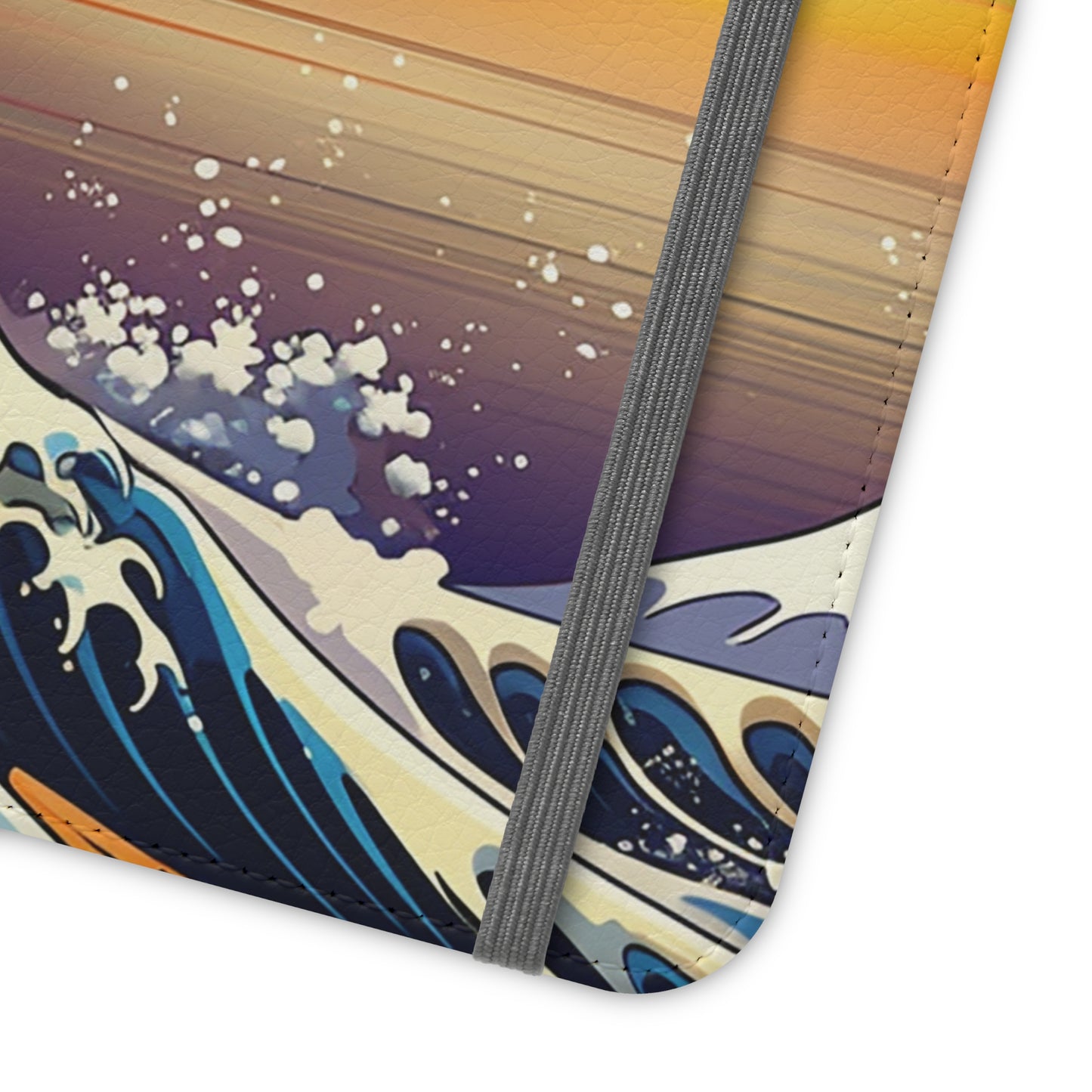 Sunset Big Wave Flip Phone Case - Embrace the Majestic Hokusai Style in Your Hands