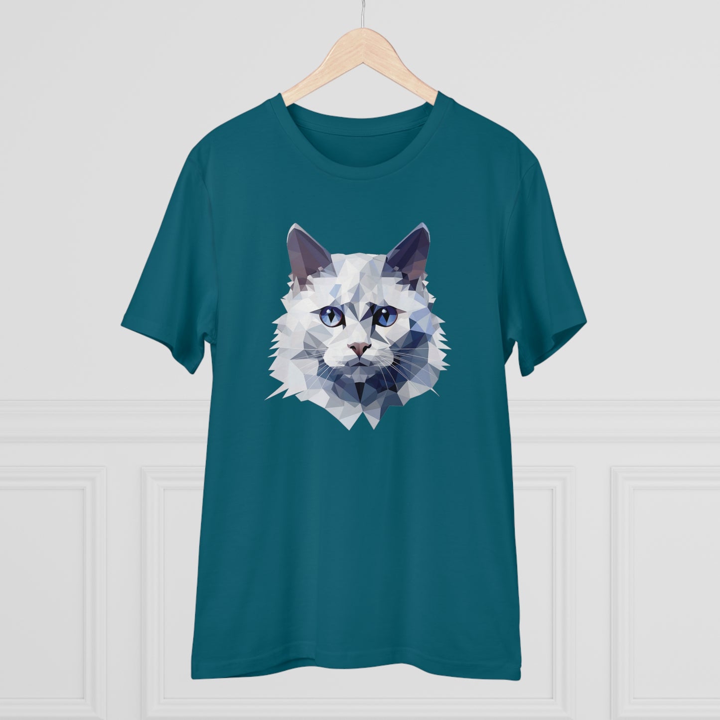 White Angora Cat Polygonal T-Shirt - Embrace Feline Elegance