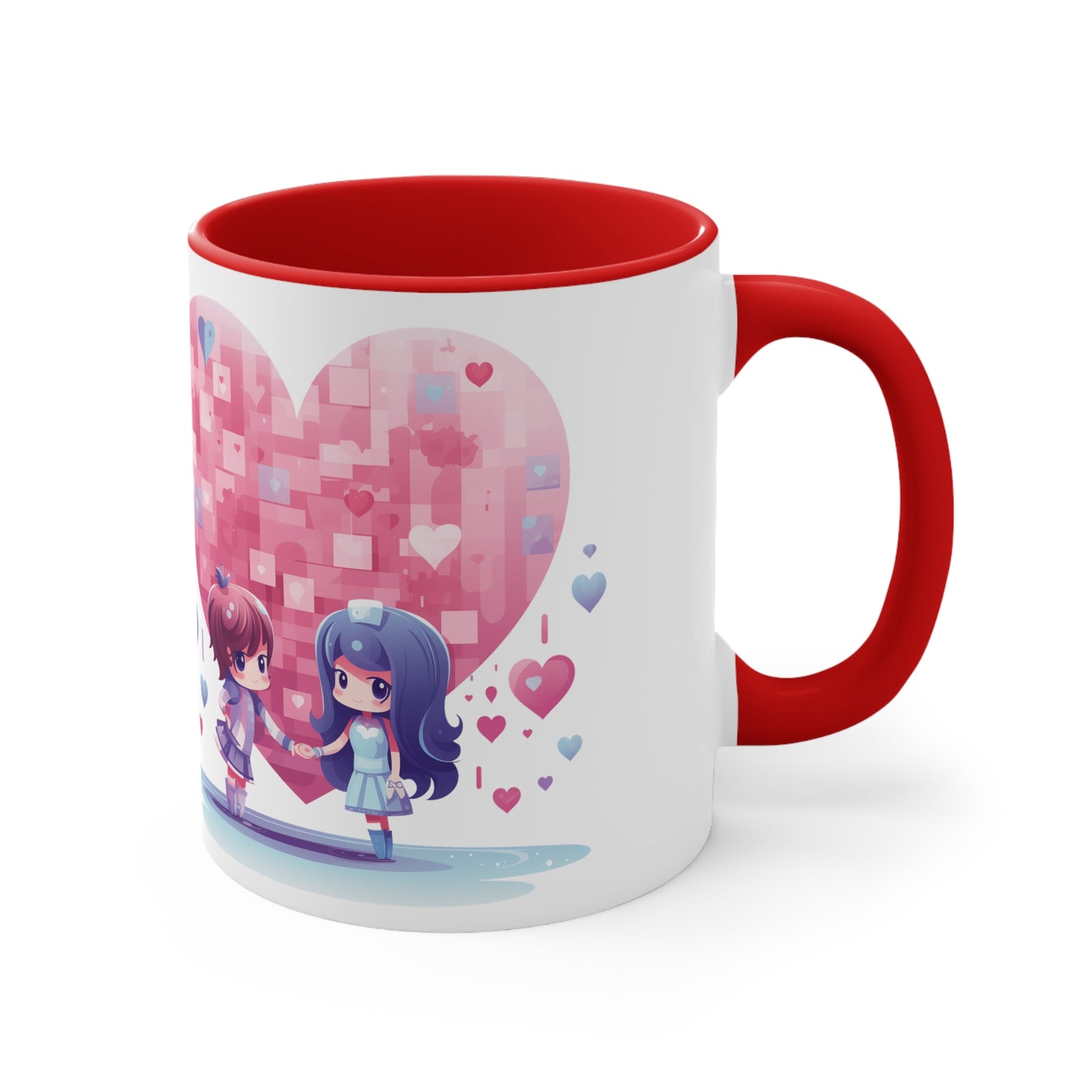 True Love & Coffee Mug - 11oz Bicolor Kawaii Heart Cup - Valentine's Day