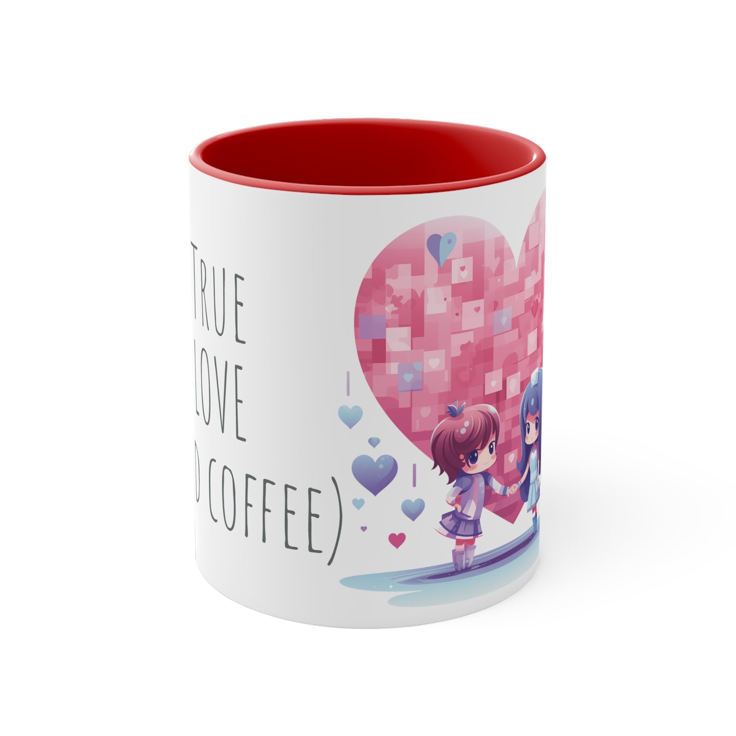 True Love & Coffee Mug - 11oz Bicolor Kawaii Heart Cup - Valentine's Day