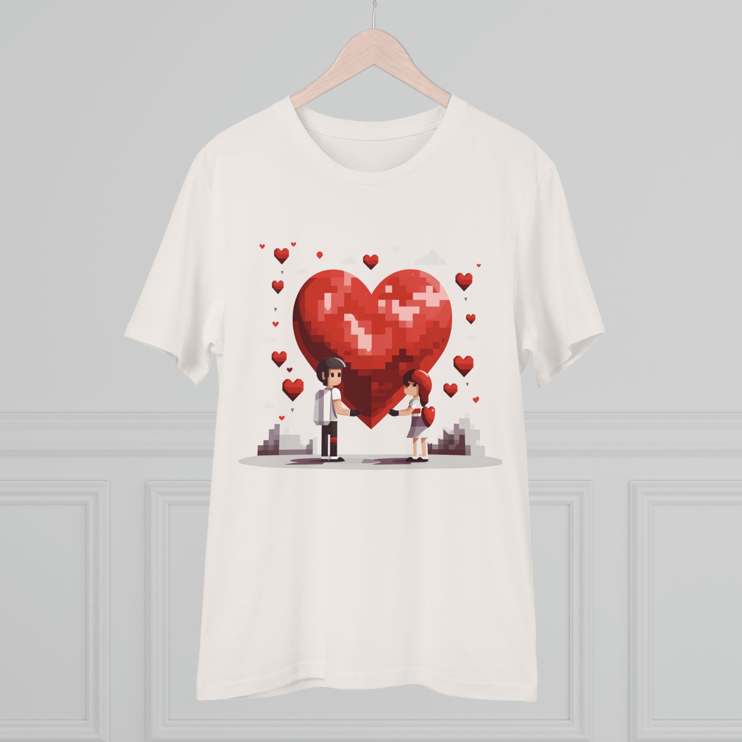 Pixel Love Eco Tee - Valentine's Day Pixel Heart Couple Shirt