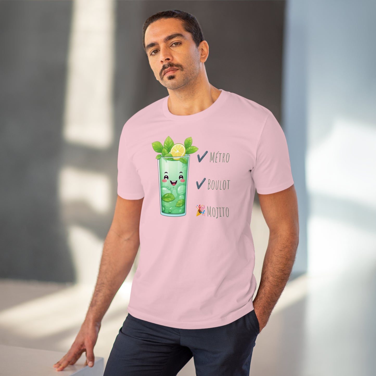Métro, Boulot, Mojito T-Shirt - Cute Smiling Mojito Glass Design