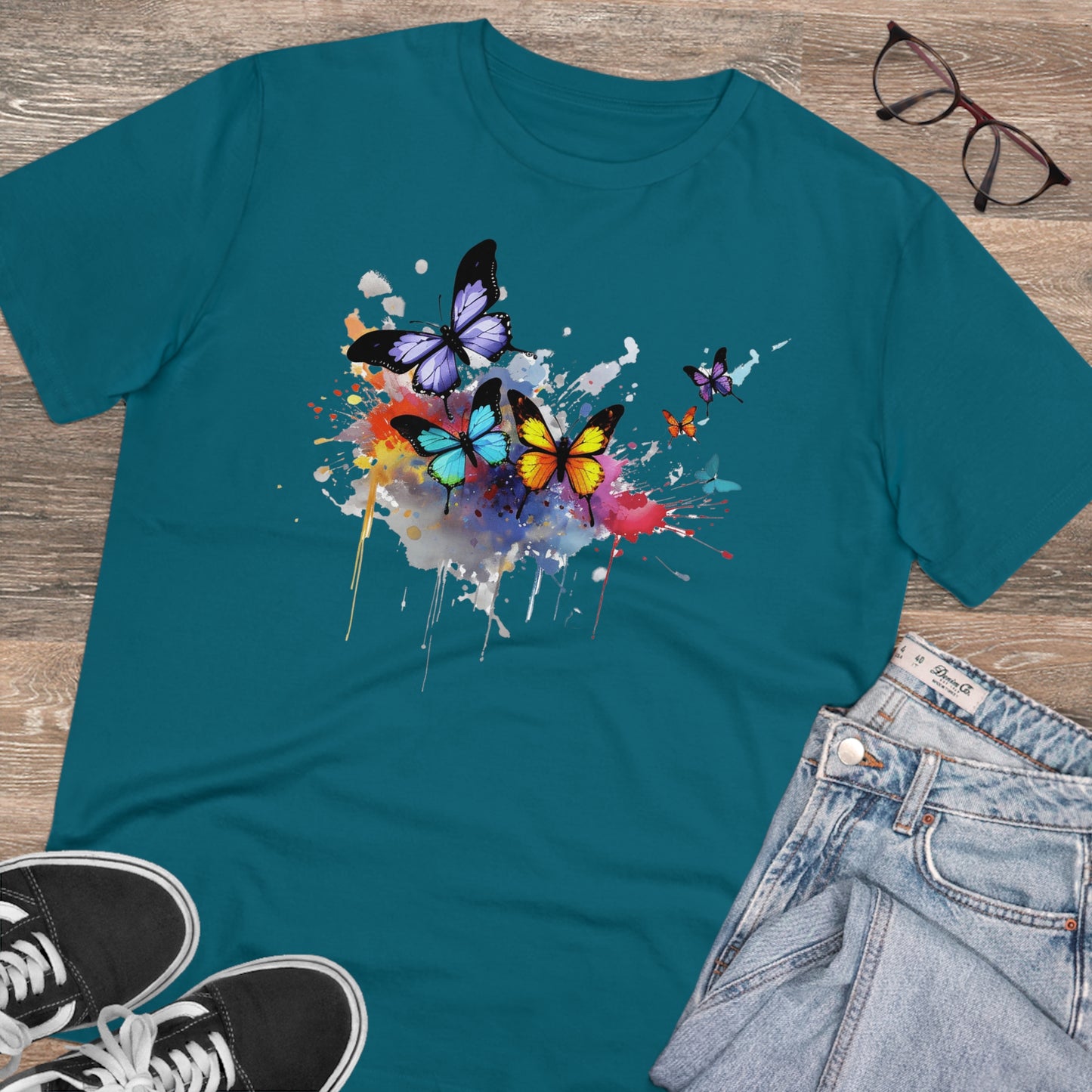 Butterflies Eco-Friendly T-Shirt - Embrace Nature's Vibrant Beauty in Watercolor Style