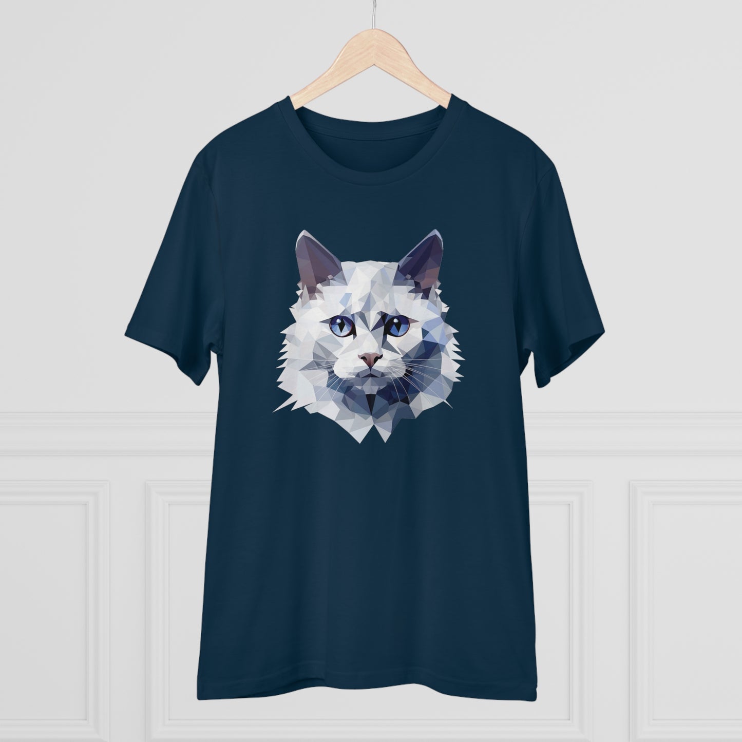 White Angora Cat Polygonal T-Shirt - Embrace Feline Elegance