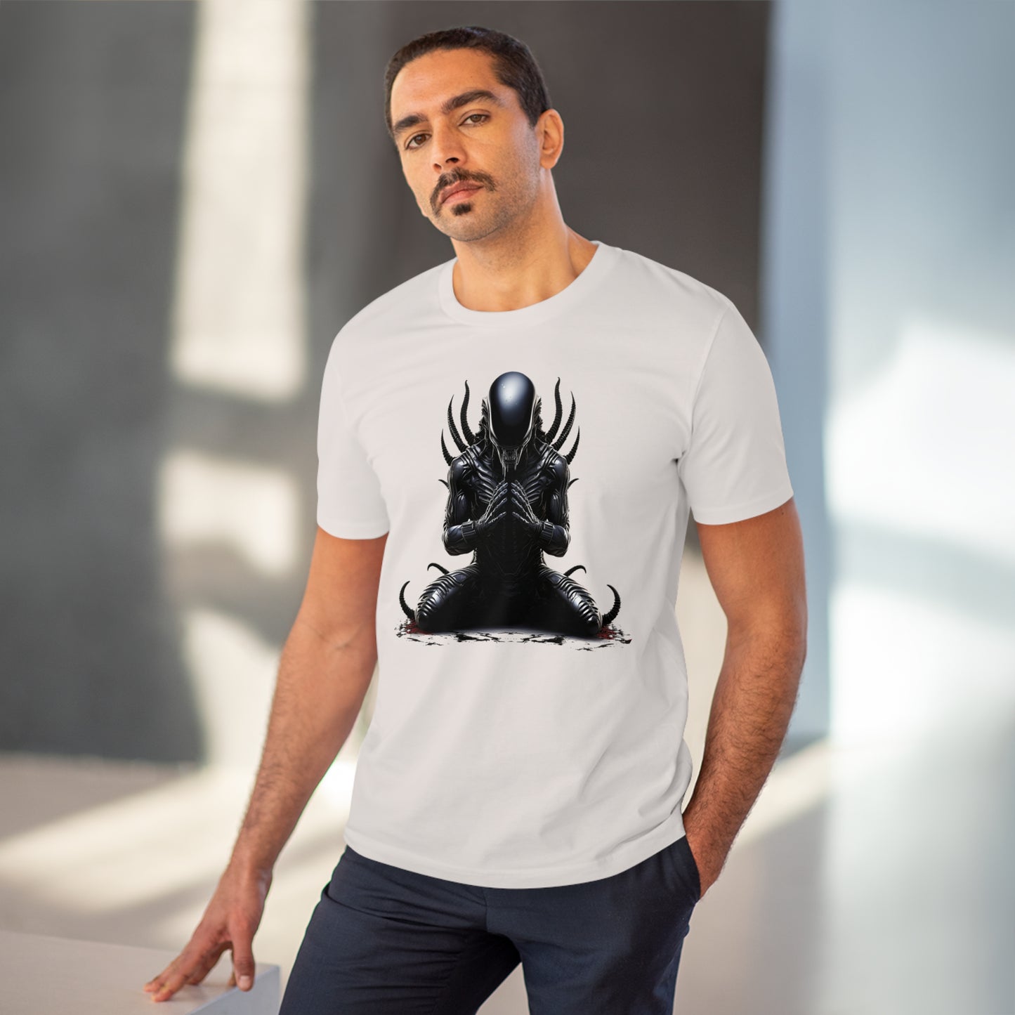 Eco-Friendly Zen Alien Xenomorph T-shirt - Embrace Galactic Serenity