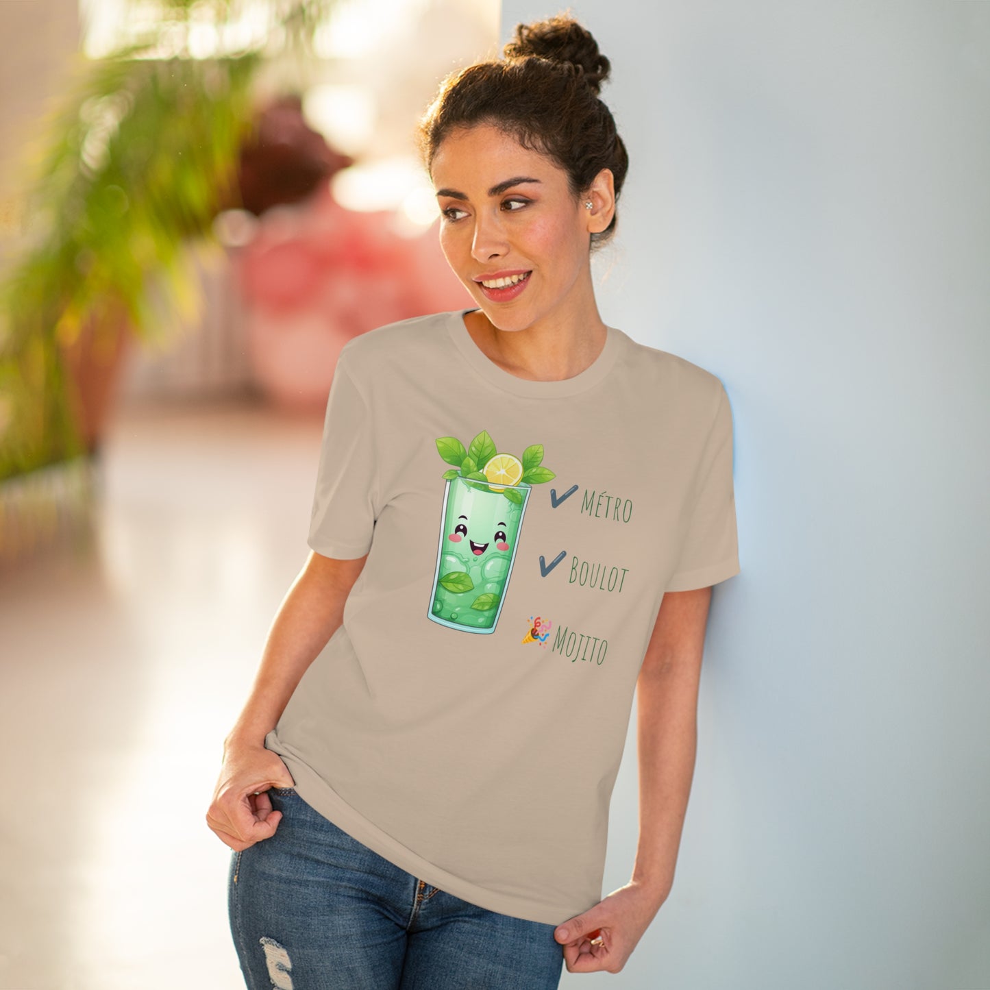 Métro, Boulot, Mojito T-Shirt - Cute Smiling Mojito Glass Design