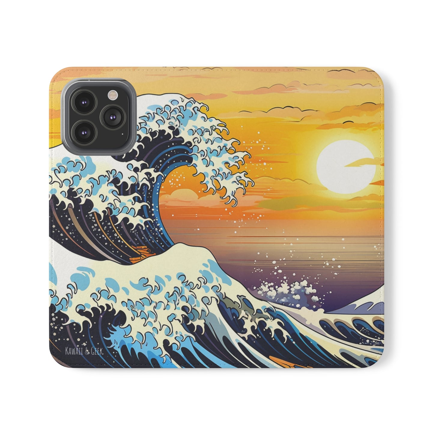 Sunset Big Wave Flip Phone Case - Embrace the Majestic Hokusai Style in Your Hands