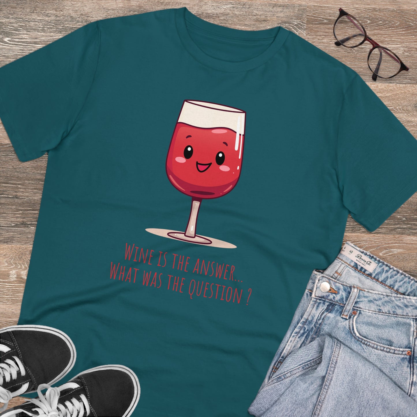 Eco-Friendly 'Wine is the Answer' T-Shirt - Cute Red Wine Design, Unisex