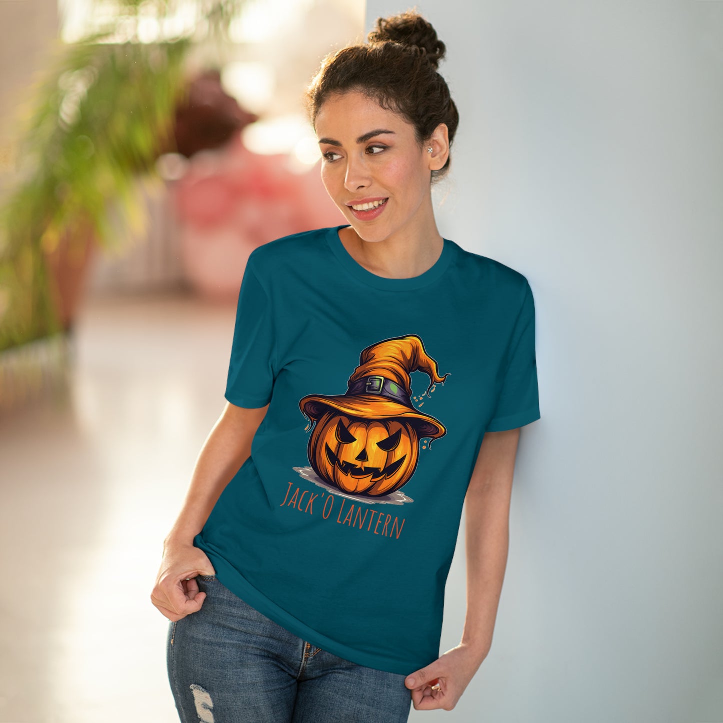 Eco-friendly Jack O Lantern Tee: Funny Pumpkin Halloween Sorcerer Edition