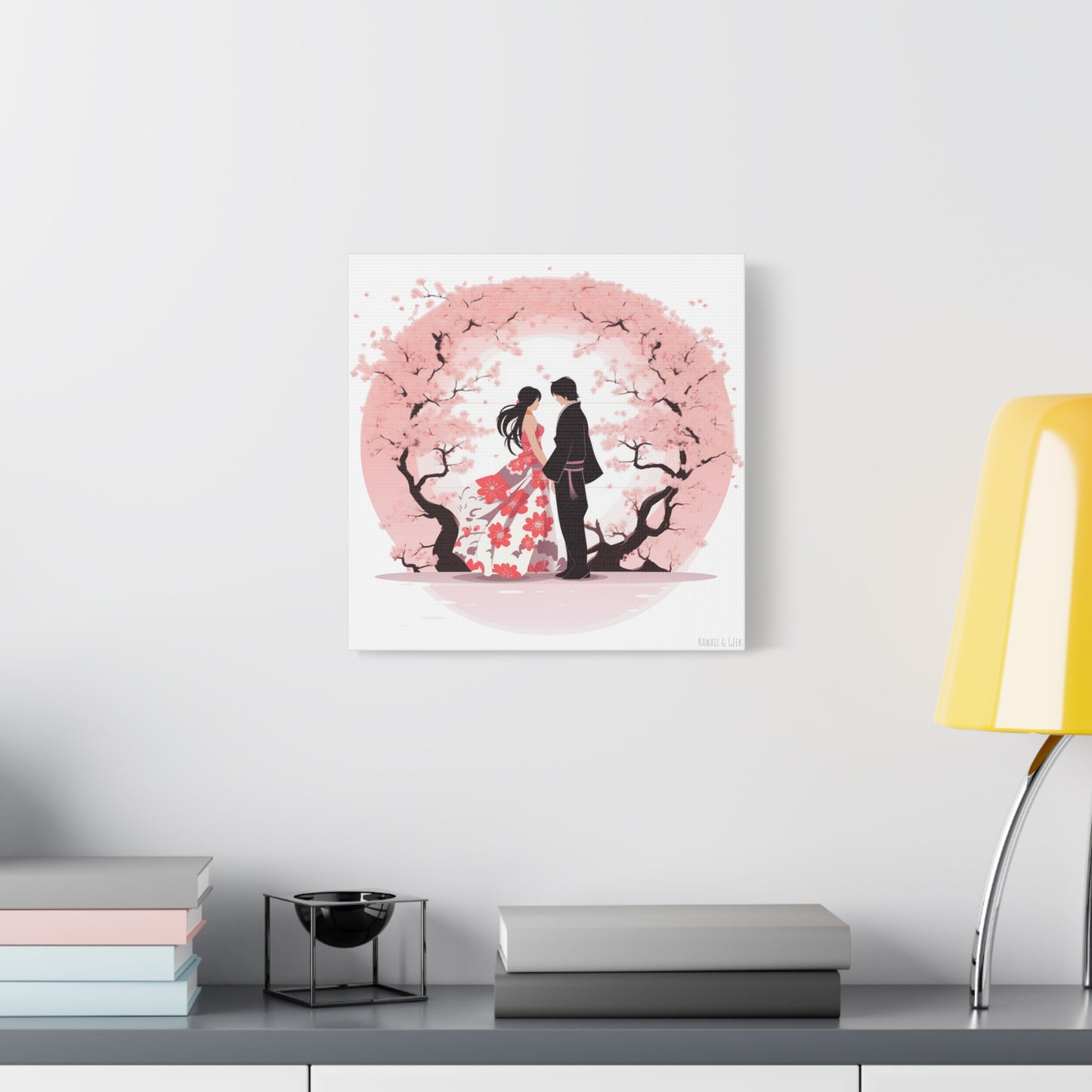 Cherry Blossom Love Canvas - Japanese Couple Art - Valentine's Day special