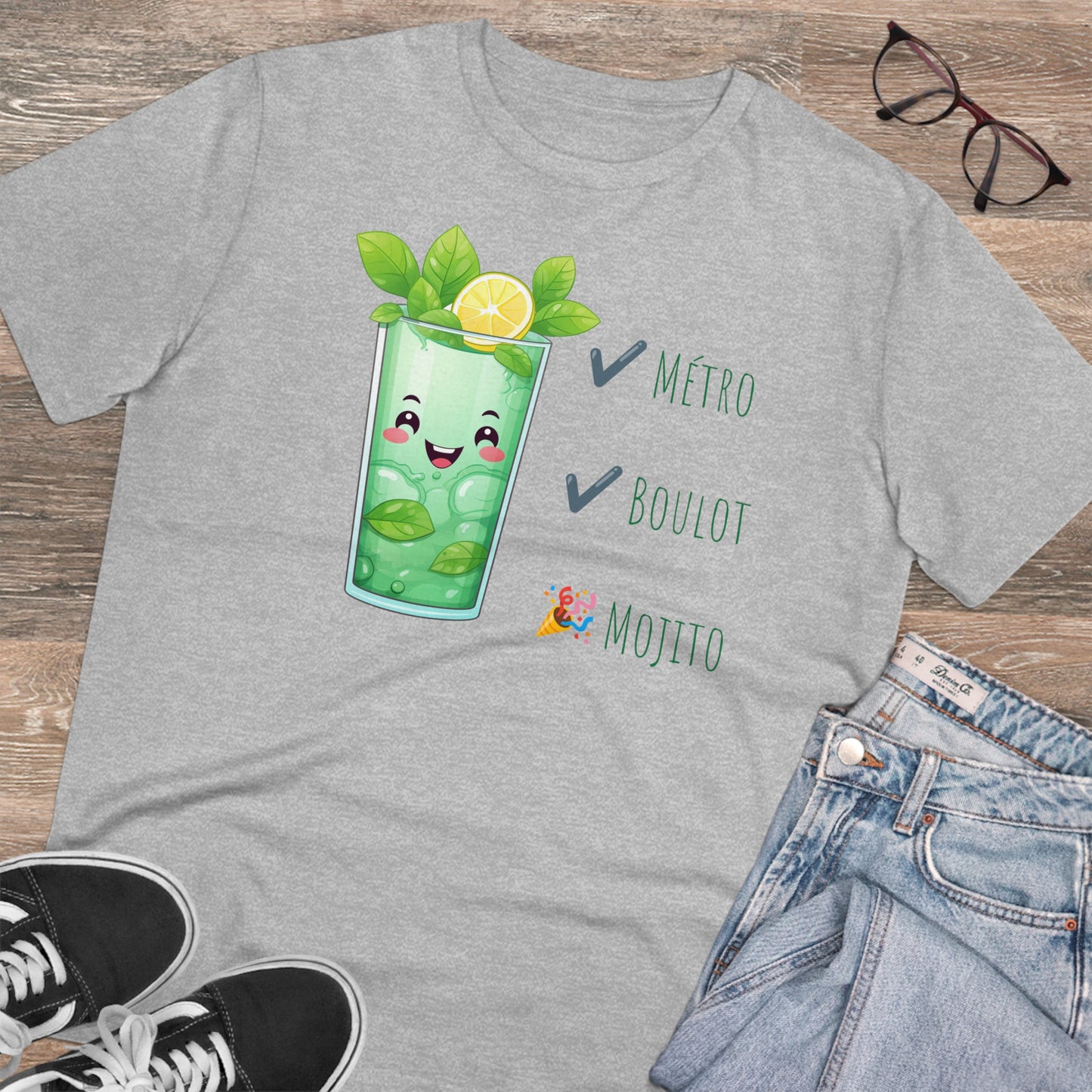 Métro, Boulot, Mojito T-Shirt - Cute Smiling Mojito Glass Design