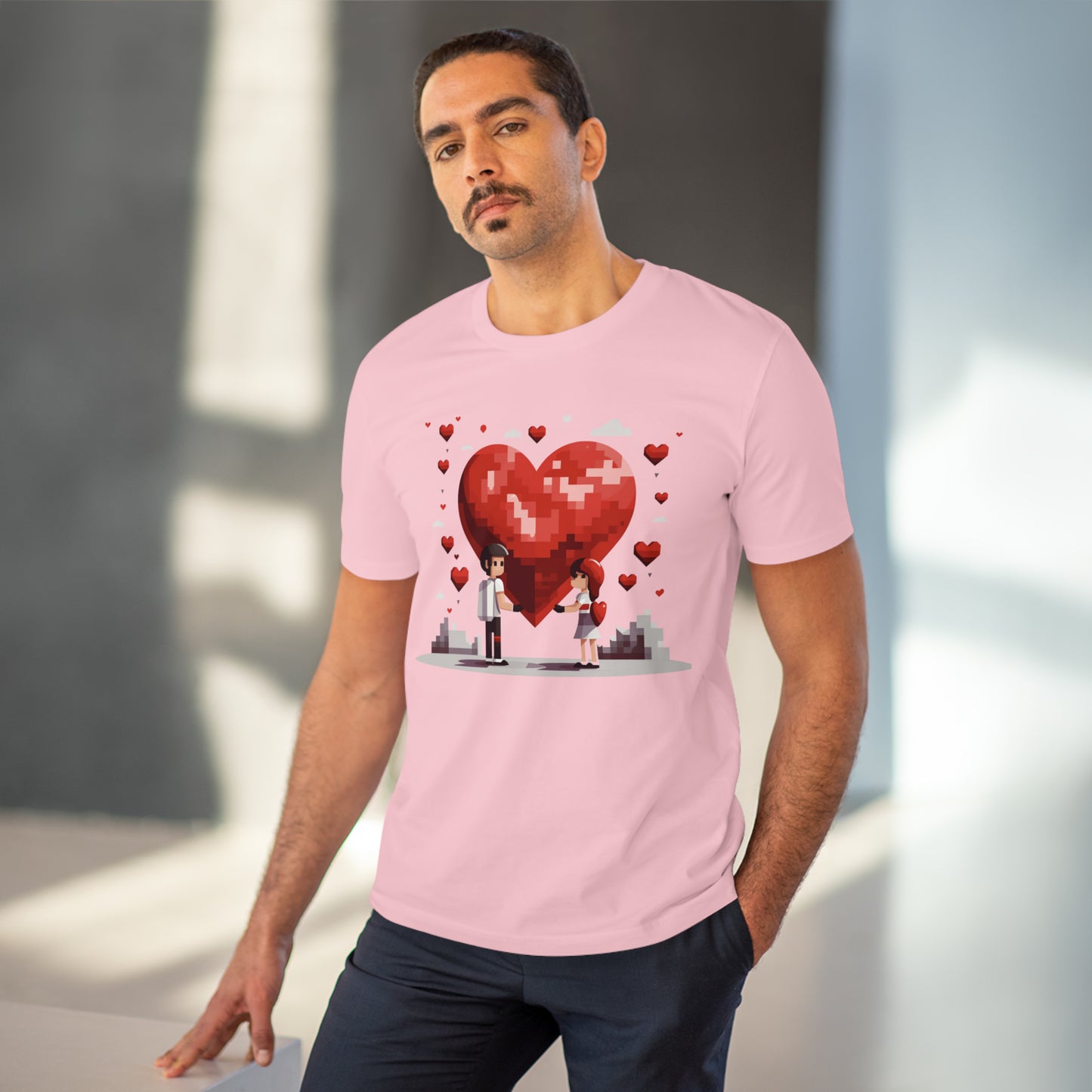 Pixel Love Eco Tee - Valentine's Day Pixel Heart Couple Shirt