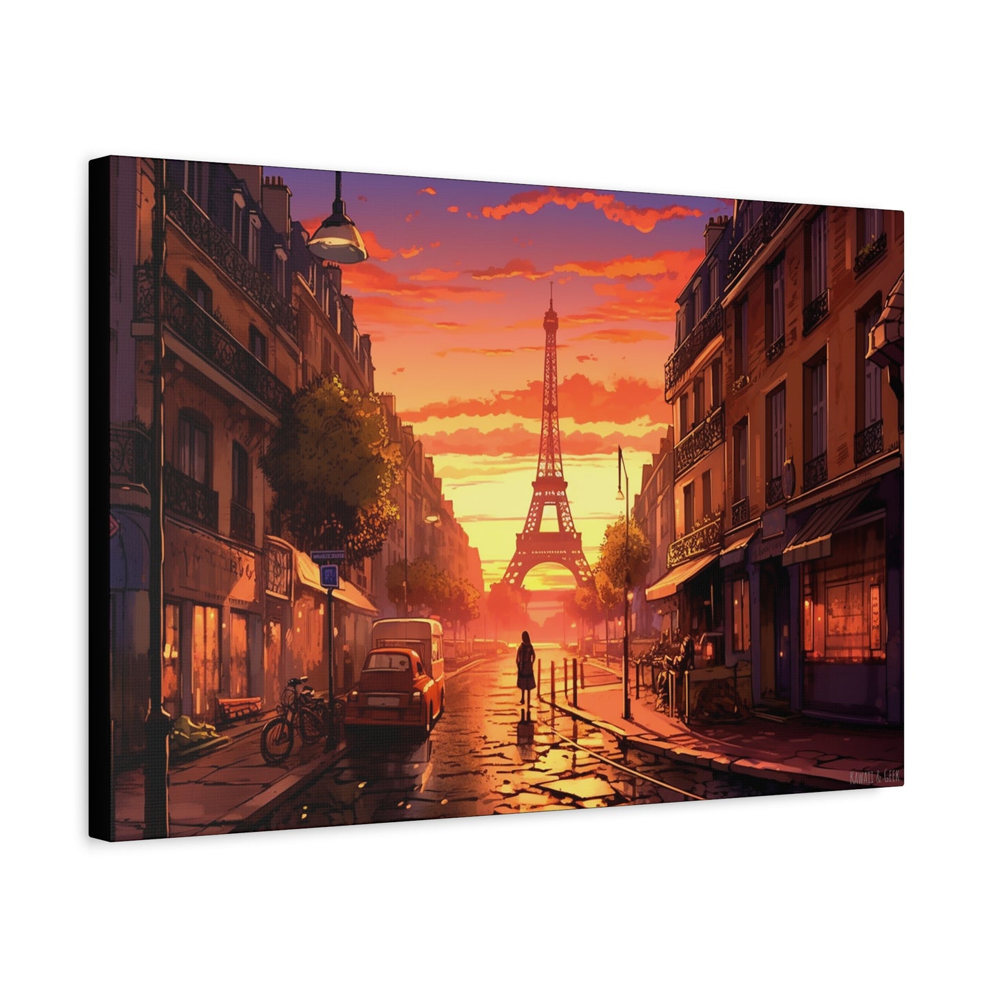 Paris Sunset Canvas - Capture the Romantic Streets and Eiffel Tower in Artistic Splendor