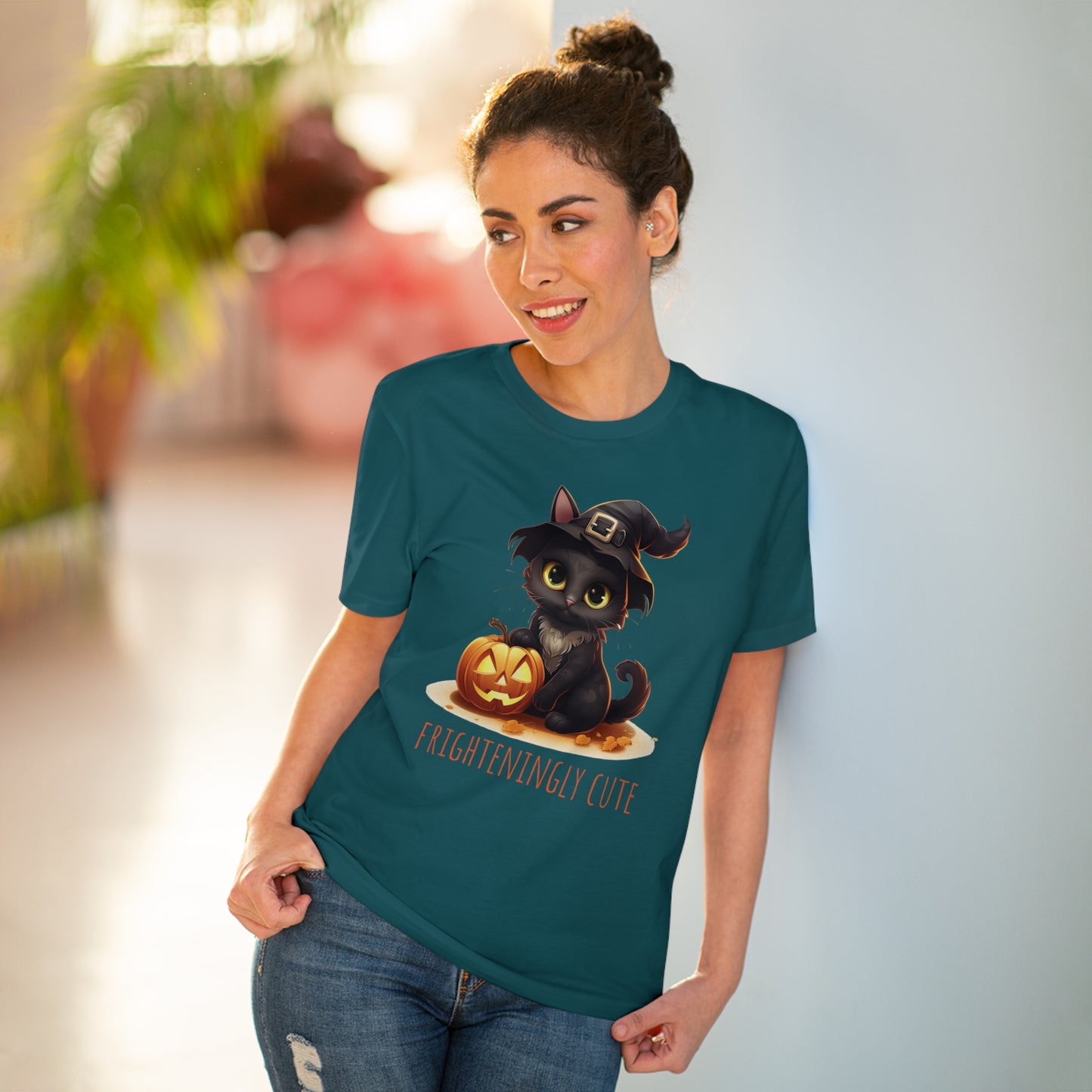 Frighteningly Cute: Halloween Black Cat Eco-Friendly T-shirt