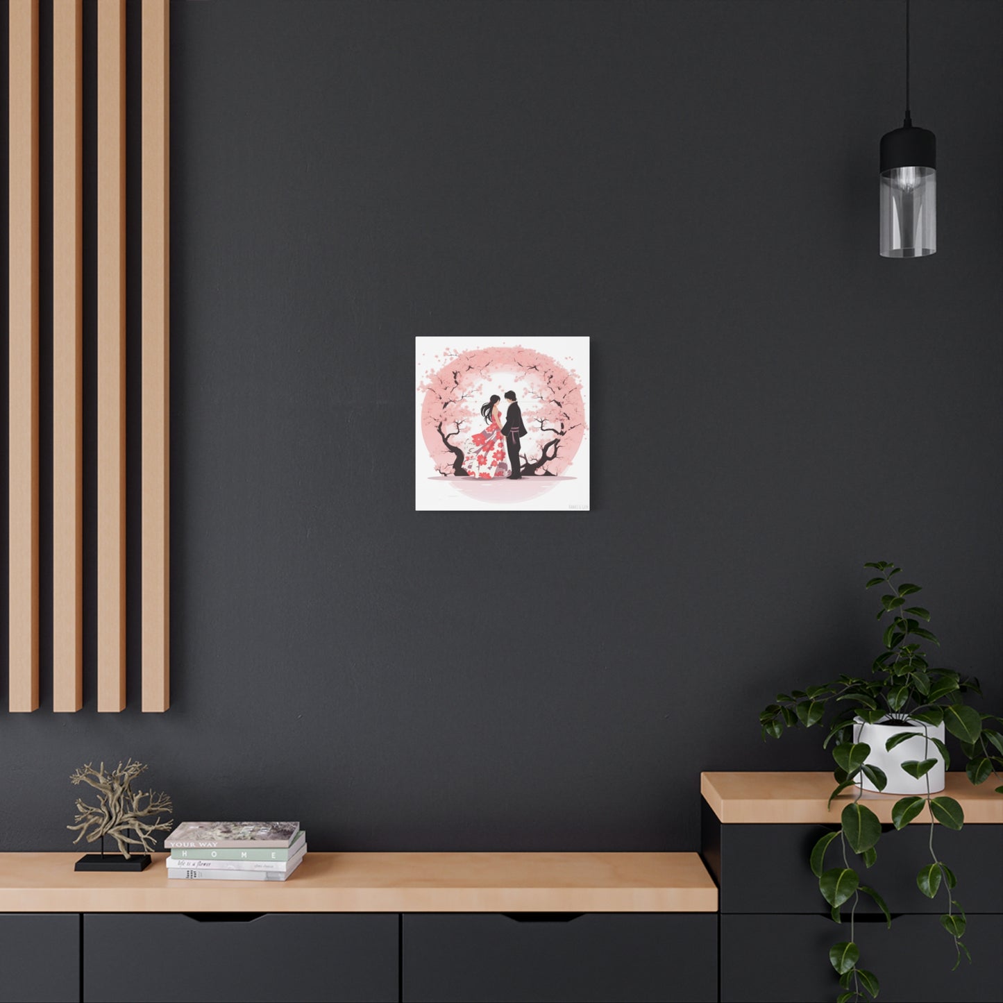 Cherry Blossom Love Canvas - Japanese Couple Art - Valentine's Day special