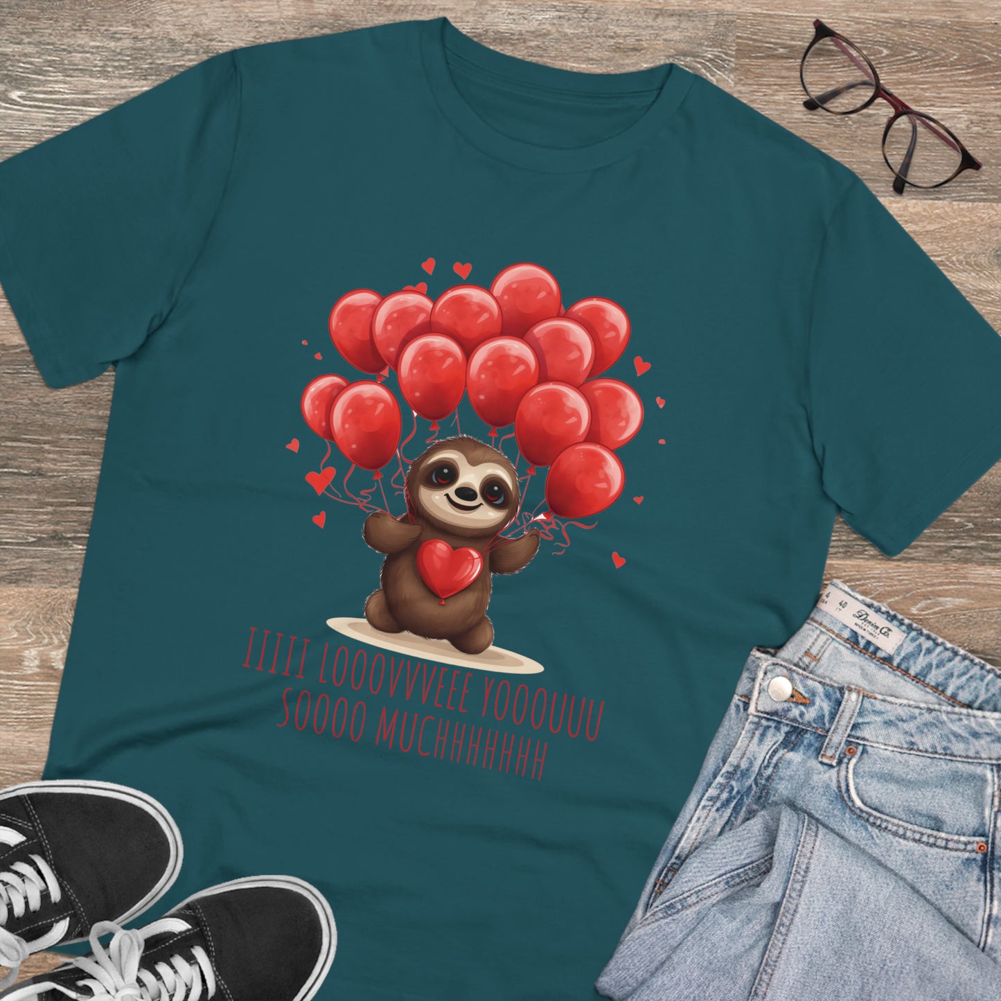 Sloth Love Balloon Tee - Eco-Friendly Slow Love Shirt - Valentine's Day Special