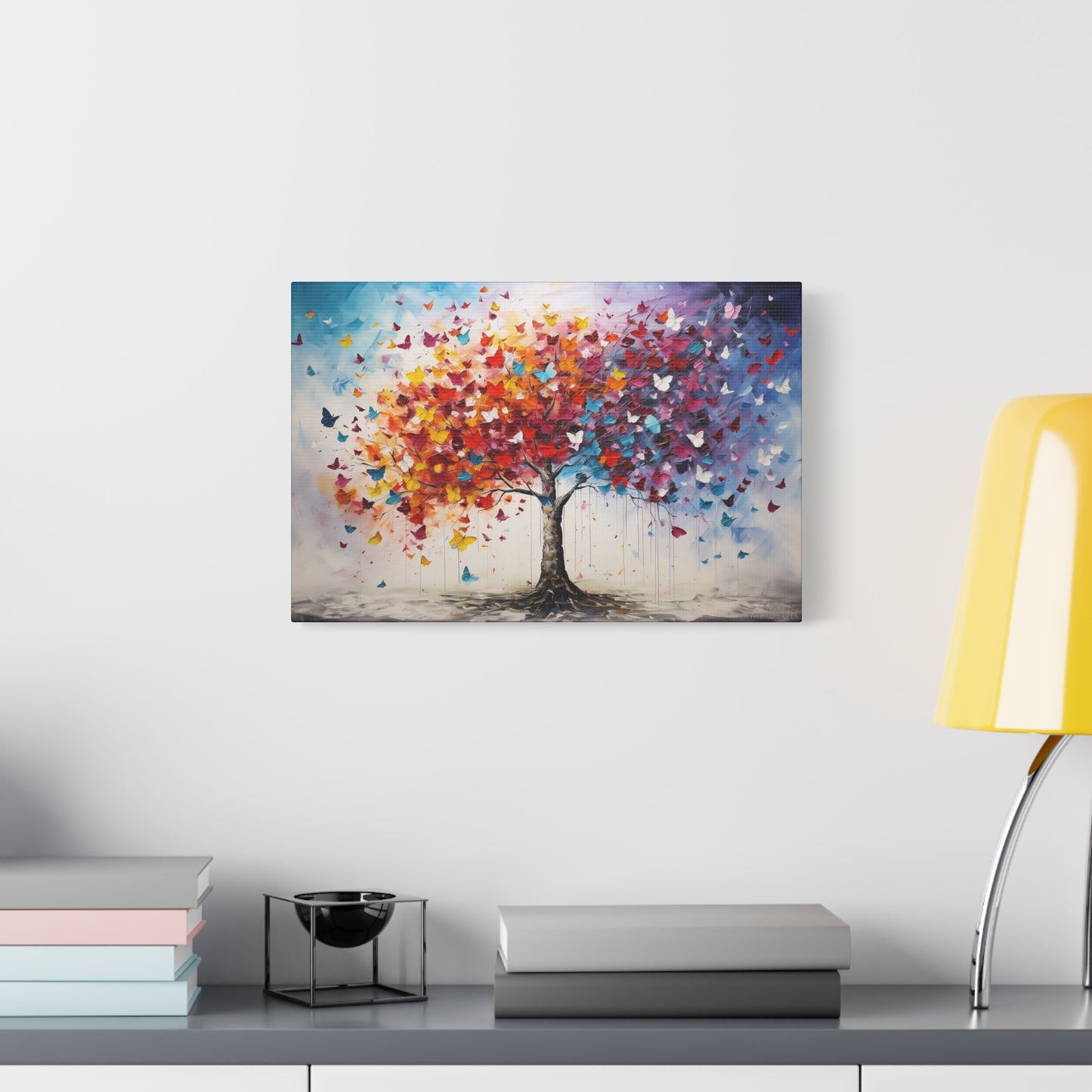Vibrant Butterfly-Leaf Explosion Premium Cotton Canva